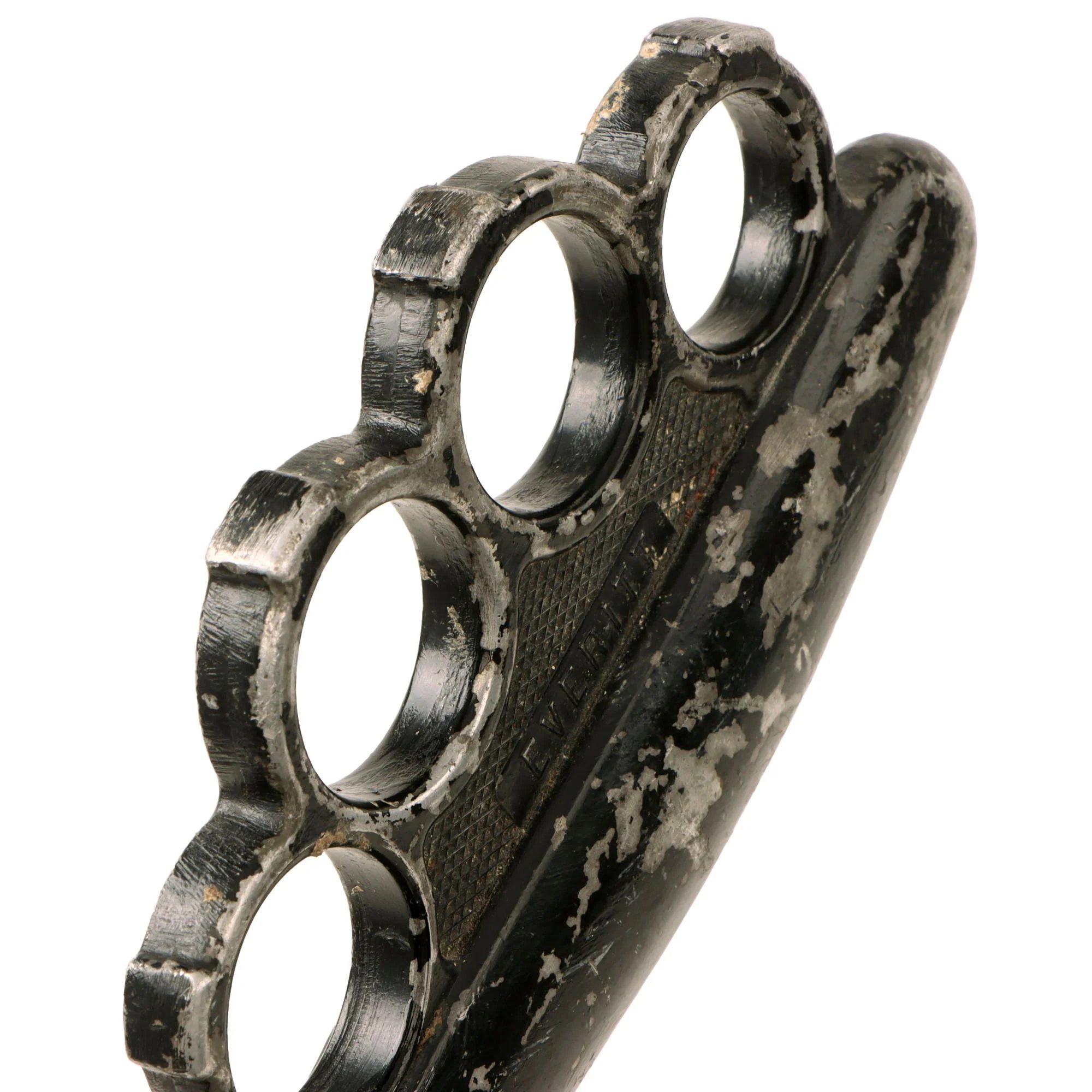 Original Rare U.S. WWII Everitt Black Handle Knuckle Fighting Knife with Scabbard - Named 'Warren Shanks' — image 7