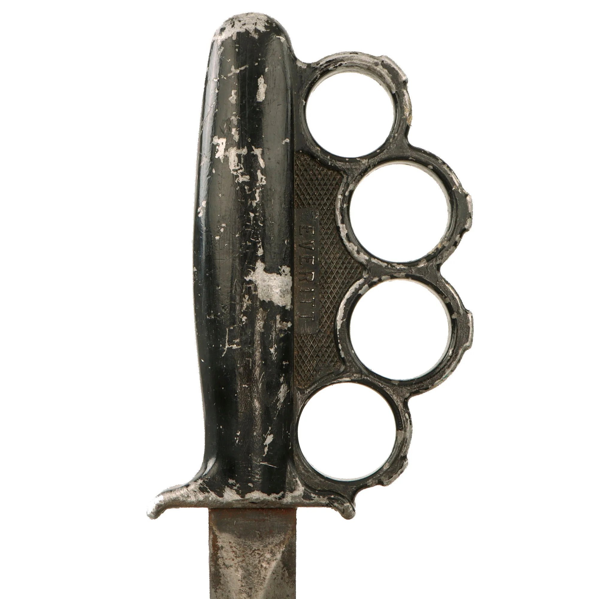 Original Rare U.S. WWII Everitt Black Handle Knuckle Fighting Knife with Scabbard - Named 'Warren Shanks' — image 9