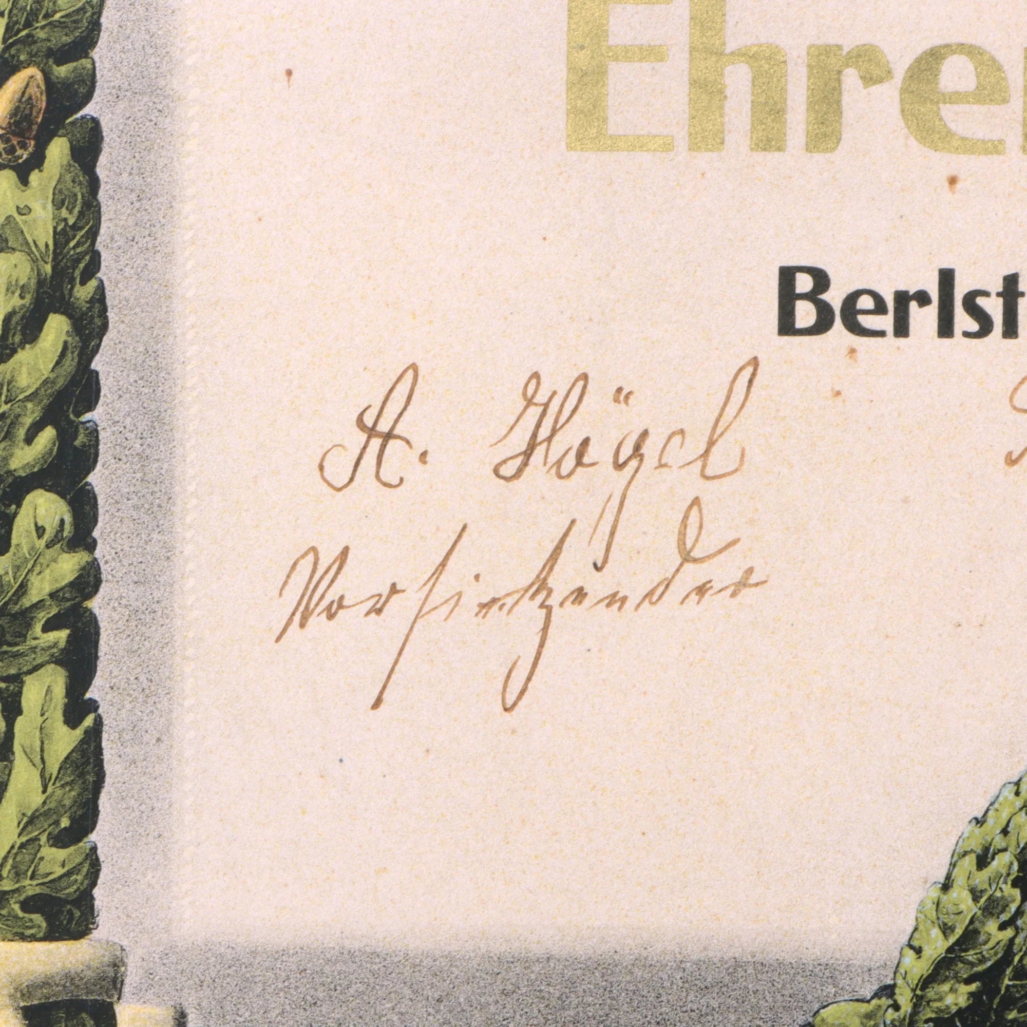 Original German Pre-WWII Berlstedt Veterans and Military Association 50th Anniversary Honor Certificate - Ernst Thriemers - 12 ⅝ x 19' — image 2