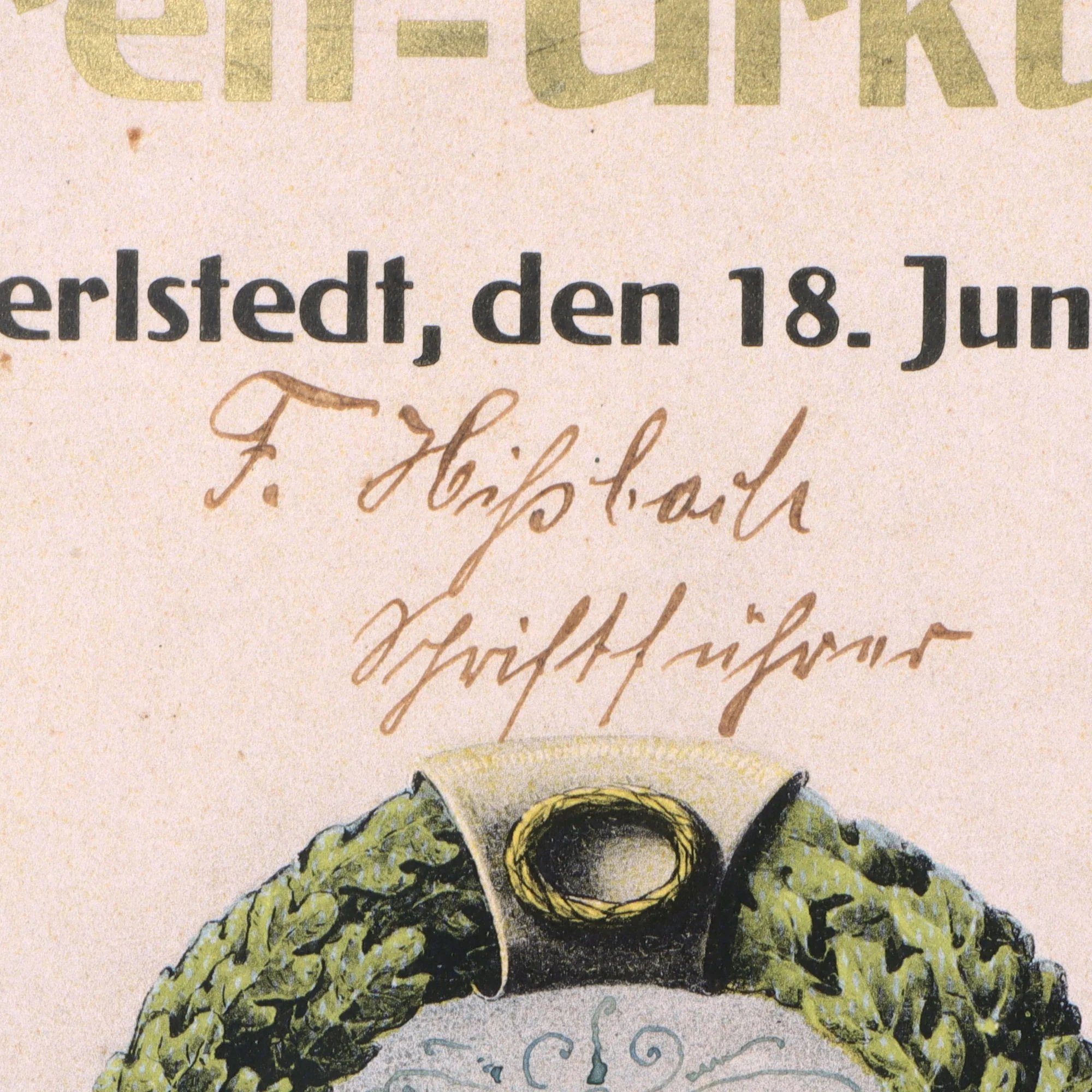 Original German Pre-WWII Berlstedt Veterans and Military Association 50th Anniversary Honor Certificate - Ernst Thriemers - 12 ⅝ x 19' — image 3