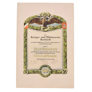 Original German Pre-WWII Berlstedt Veterans and Military Association 50th Anniversary …