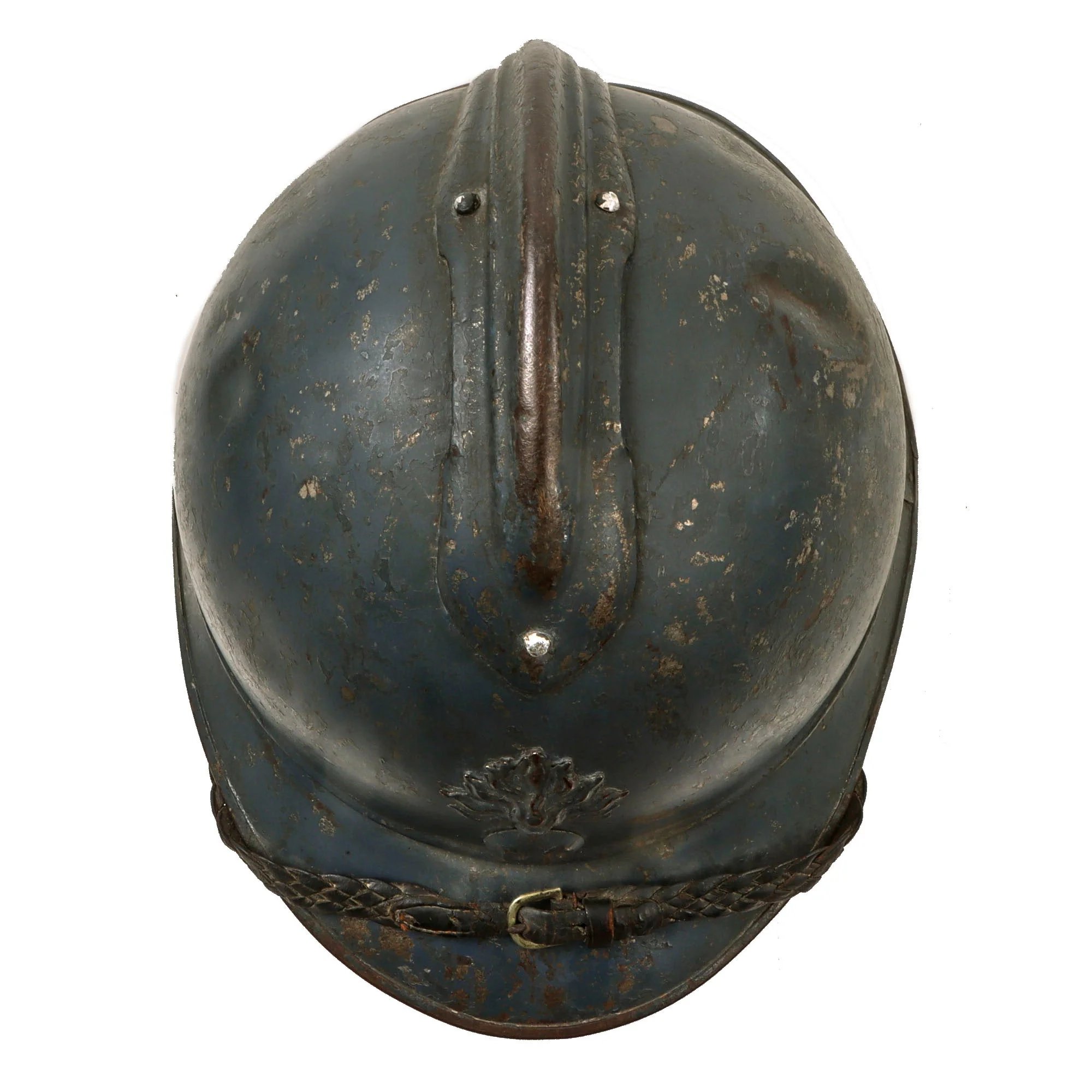 Original French WWI Officer's M1915 Adrian Infantry Helmet with 1st Pattern Liner and Fantastic Braided Officer's Leather Chinstrap - Rare Large Size — image 10