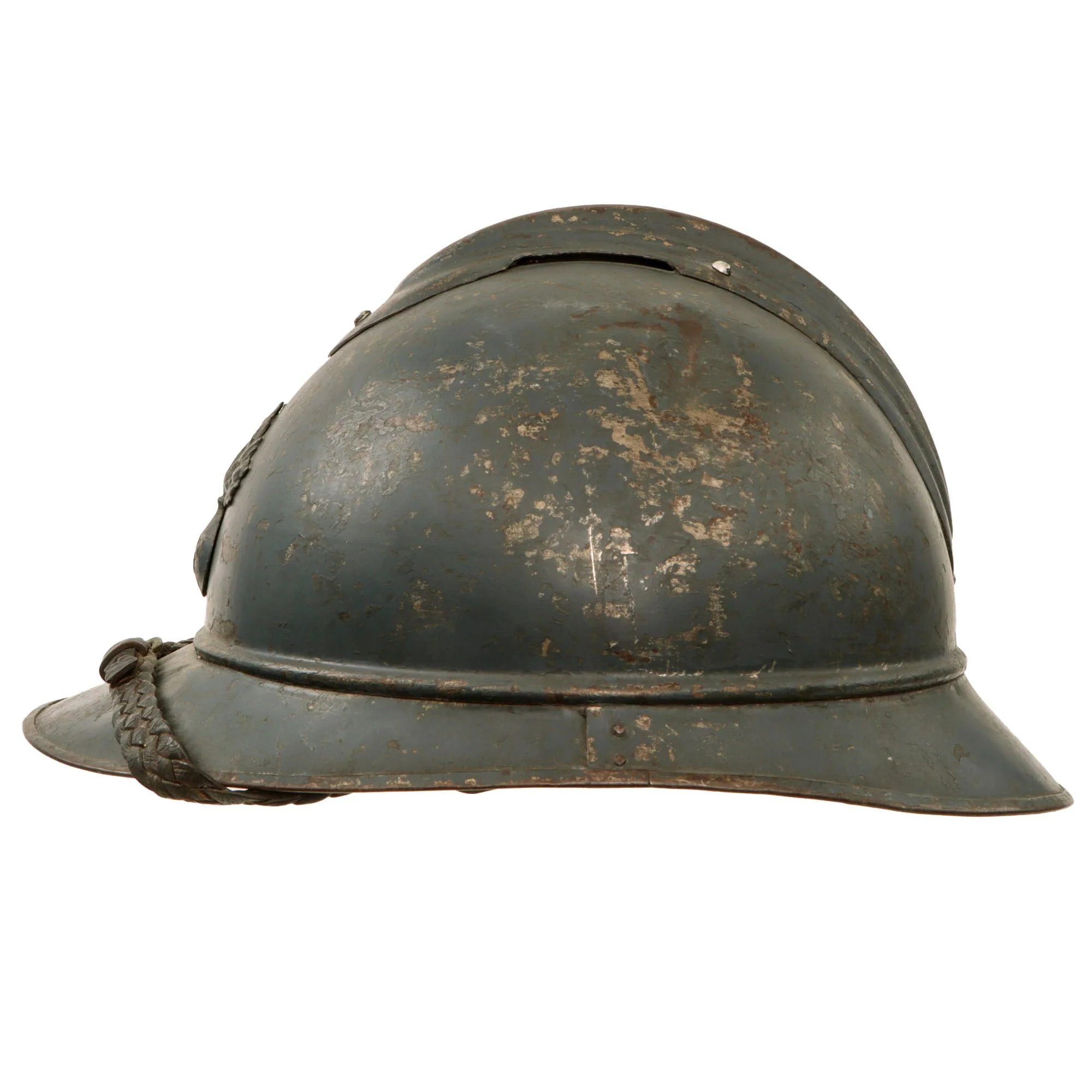 Original French WWI Officer's M1915 Adrian Infantry Helmet with 1st Pattern Liner and Fantastic Braided Officer's Leather Chinstrap - Rare Large Size — image 4