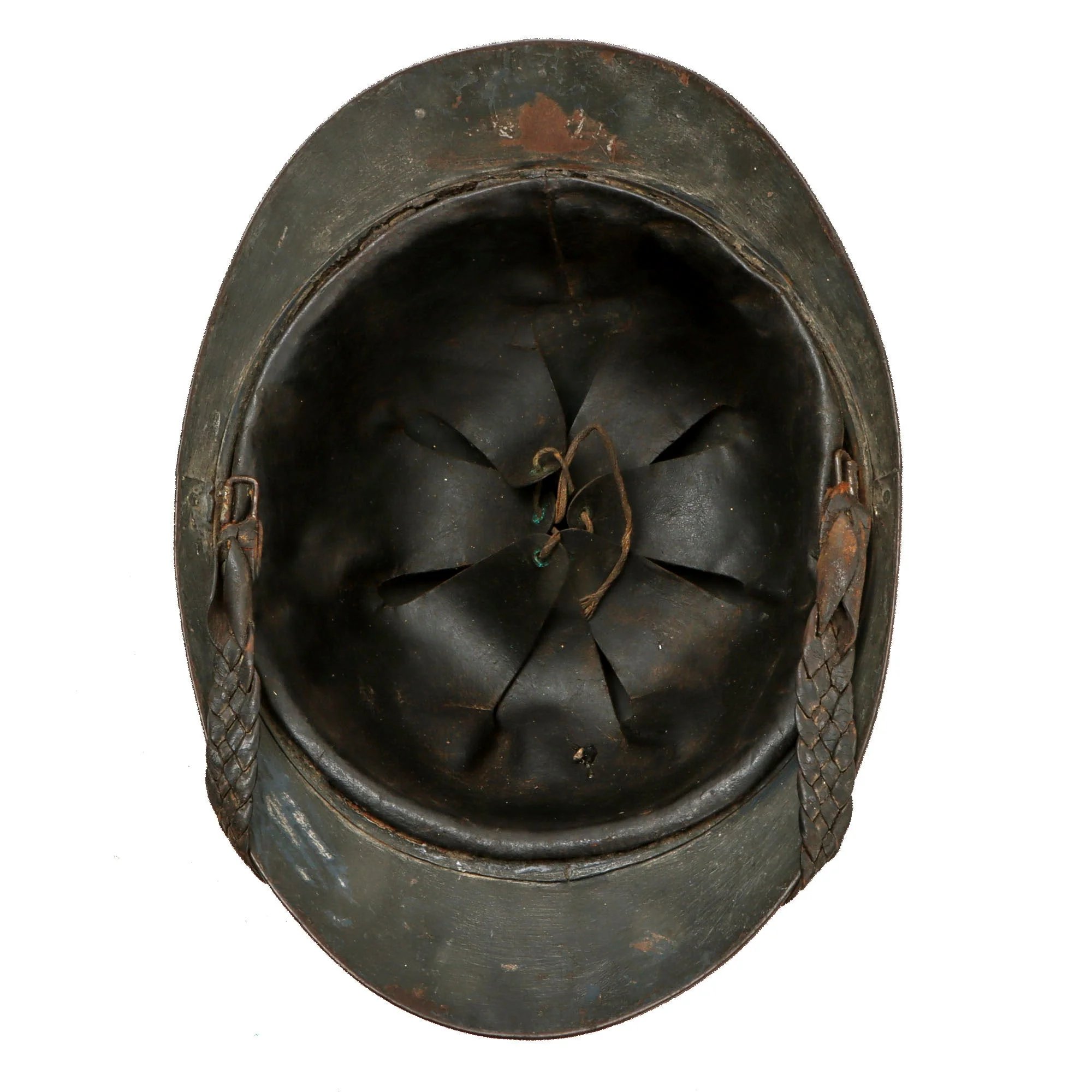 Original French WWI Officer's M1915 Adrian Infantry Helmet with 1st Pattern Liner and Fantastic Braided Officer's Leather Chinstrap - Rare Large Size — image 6