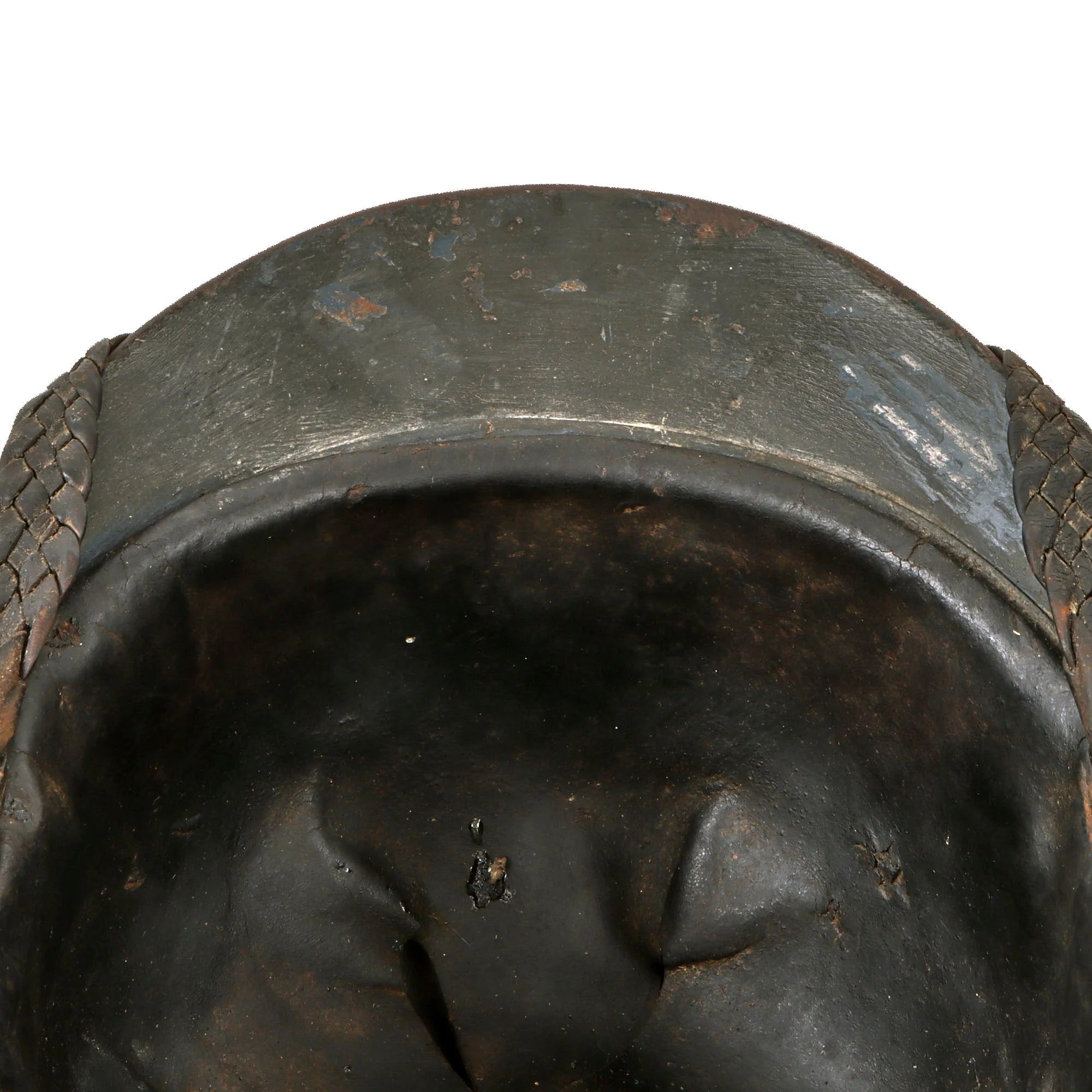 Original French WWI Officer's M1915 Adrian Infantry Helmet with 1st Pattern Liner and Fantastic Braided Officer's Leather Chinstrap - Rare Large Size — image 7