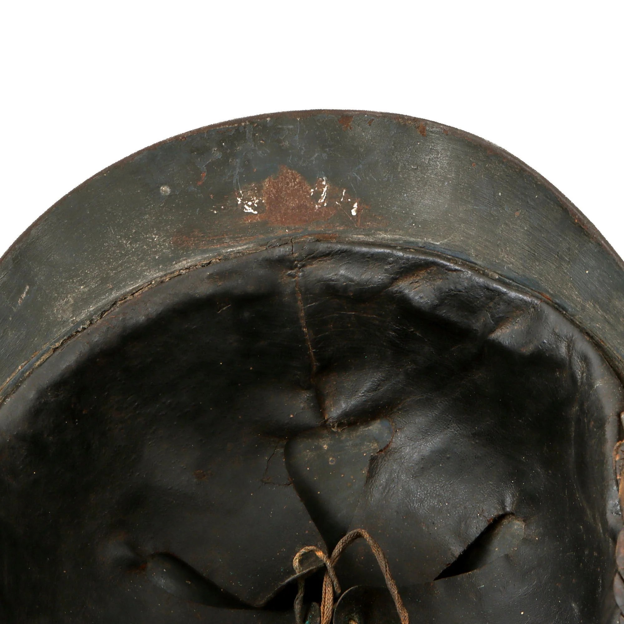 Original French WWI Officer's M1915 Adrian Infantry Helmet with 1st Pattern Liner and Fantastic Braided Officer's Leather Chinstrap - Rare Large Size — image 8