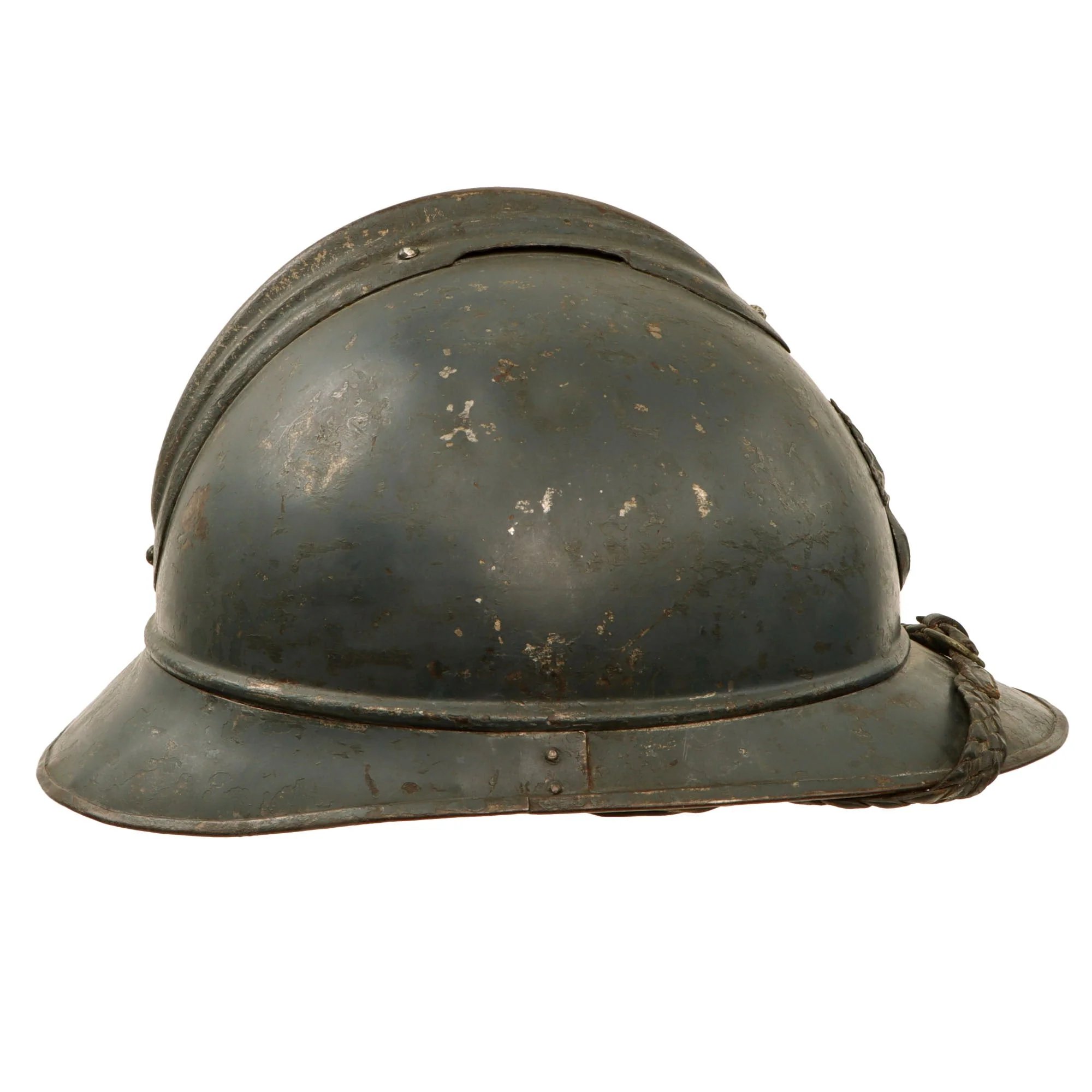 Original French WWI Officer's M1915 Adrian Infantry Helmet with 1st Pattern Liner and Fantastic Braided Officer's Leather Chinstrap - Rare Large Size — image 9