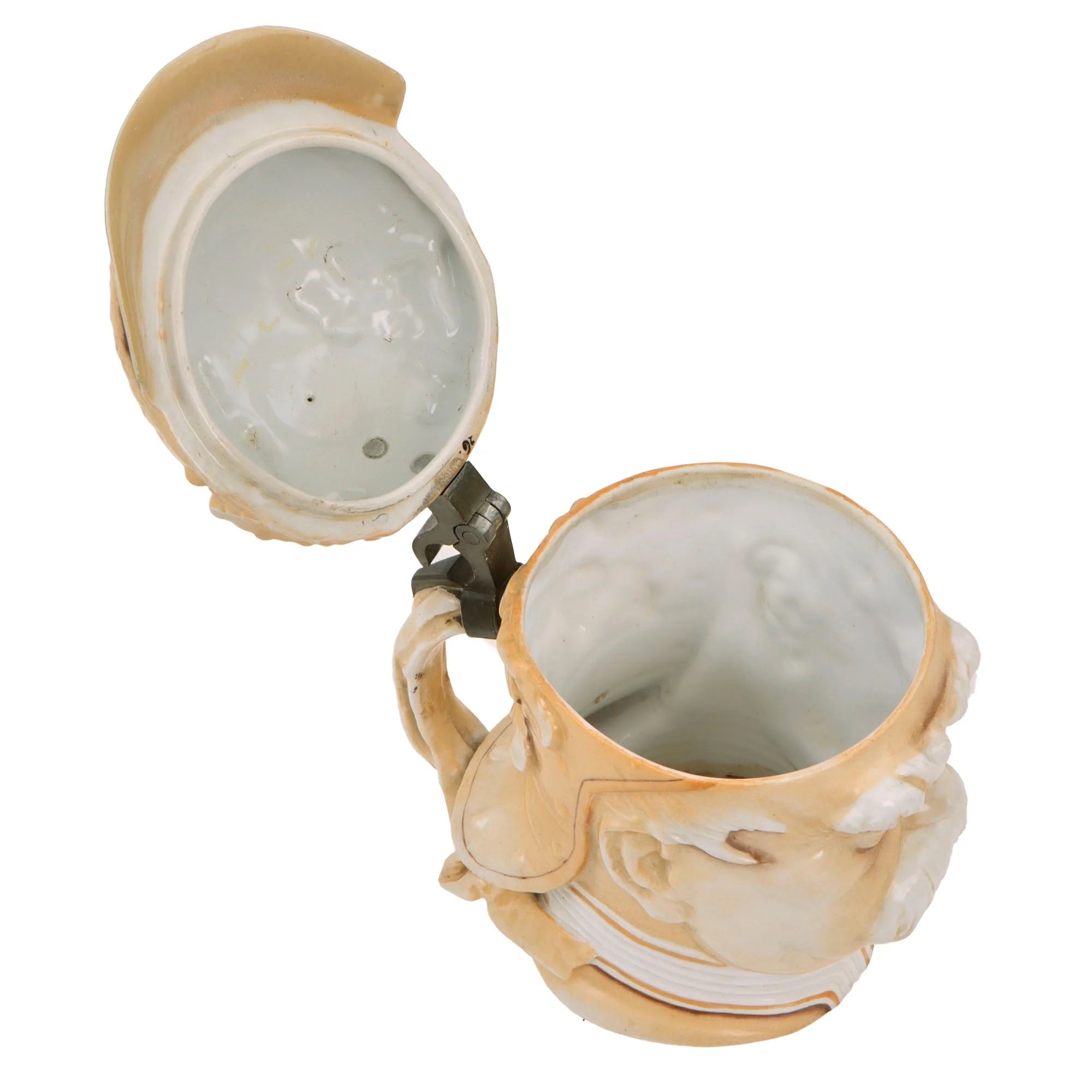 Original Imperial German WWI Era Portly Character Otto von Bismarck Stein with Hinged Lid by Musterschutz — image 3