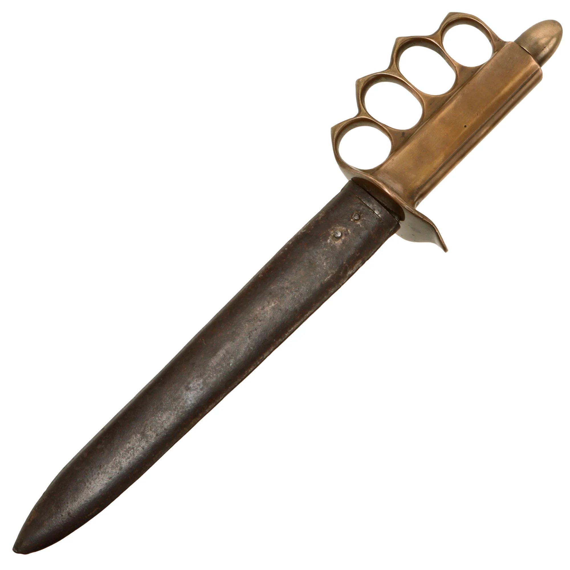 Original U.S. WWII Italian-Made M1918 Trench Knife Style Brass Knuckle Trench Knife with Blade Similar to M.V.S.N. Fighting Dagger & Recycled WWI Austro-Hungarian WWI Trench Knife Scabbard — image 4