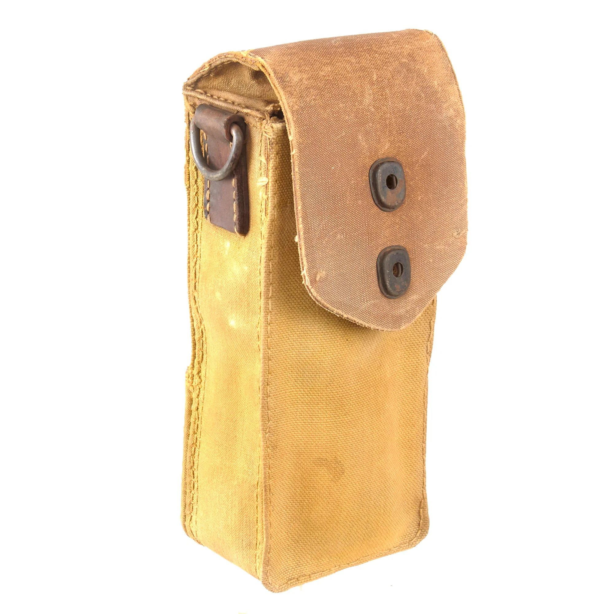 Original Imperial Japanese WWII Japanese Army Type 96/99 Light Machine Gun Magazine Pouch with Late War Rubberized Canvas Lid & Reinforcements — image 2