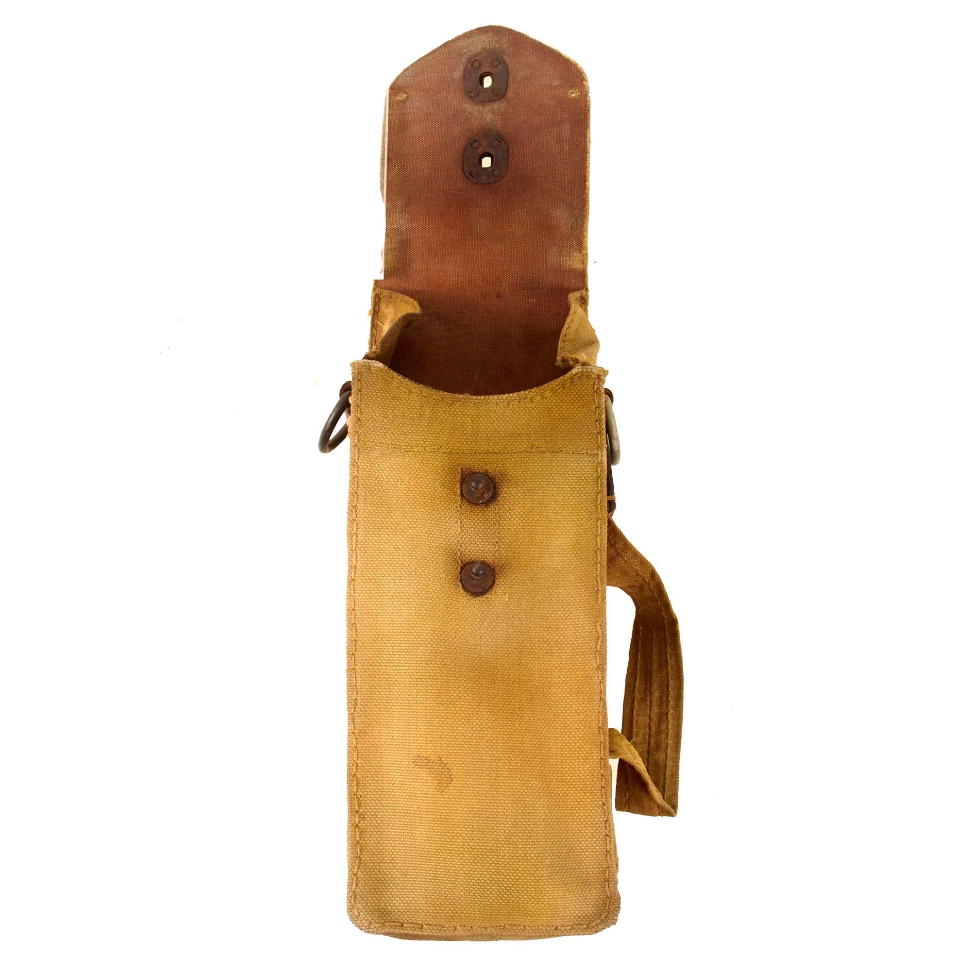 Original Imperial Japanese WWII Japanese Army Type 96/99 Light Machine Gun Magazine Pouch with Late War Rubberized Canvas Lid & Reinforcements — image 3