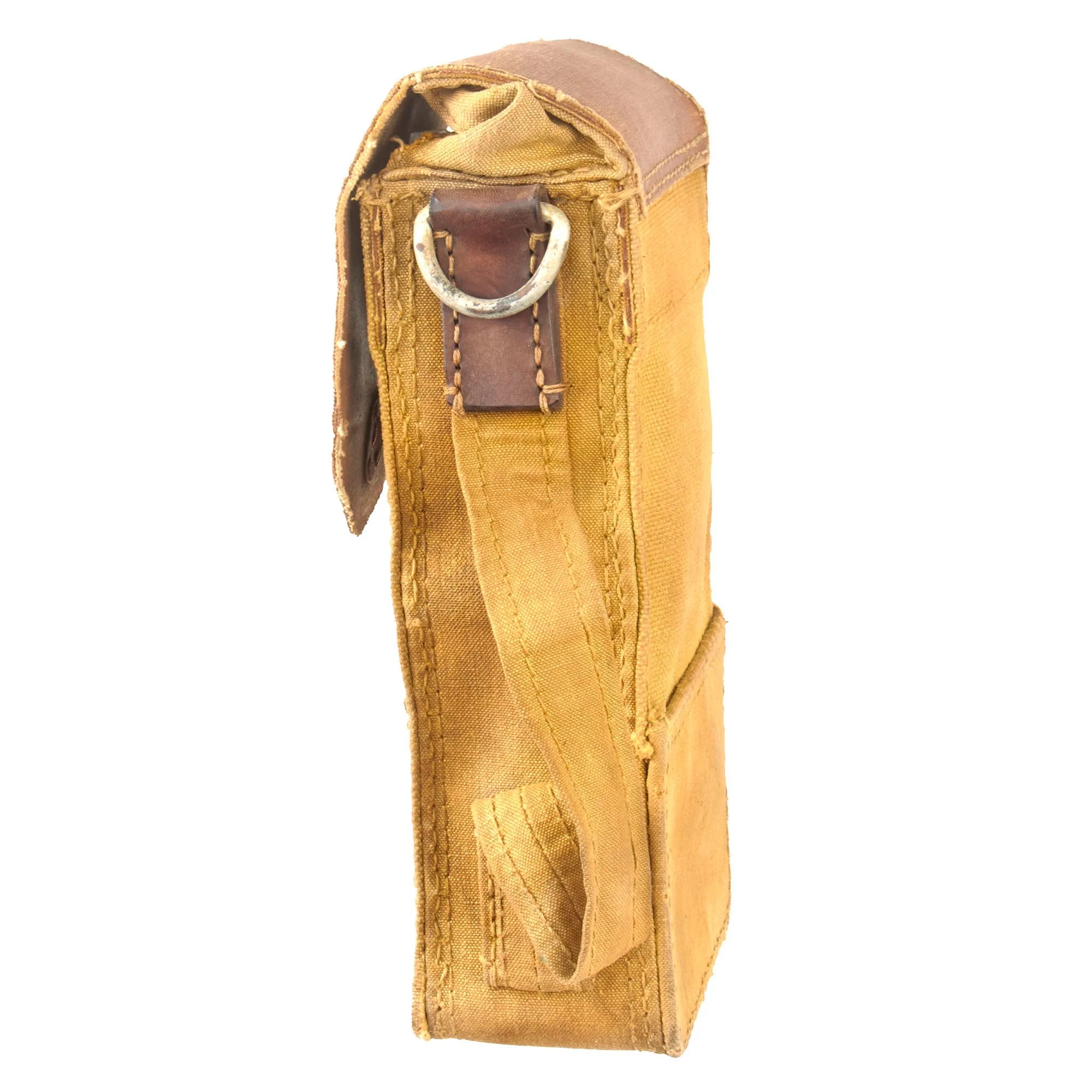 Original Imperial Japanese WWII Japanese Army Type 96/99 Light Machine Gun Magazine Pouch with Late War Rubberized Canvas Lid & Reinforcements — image 4