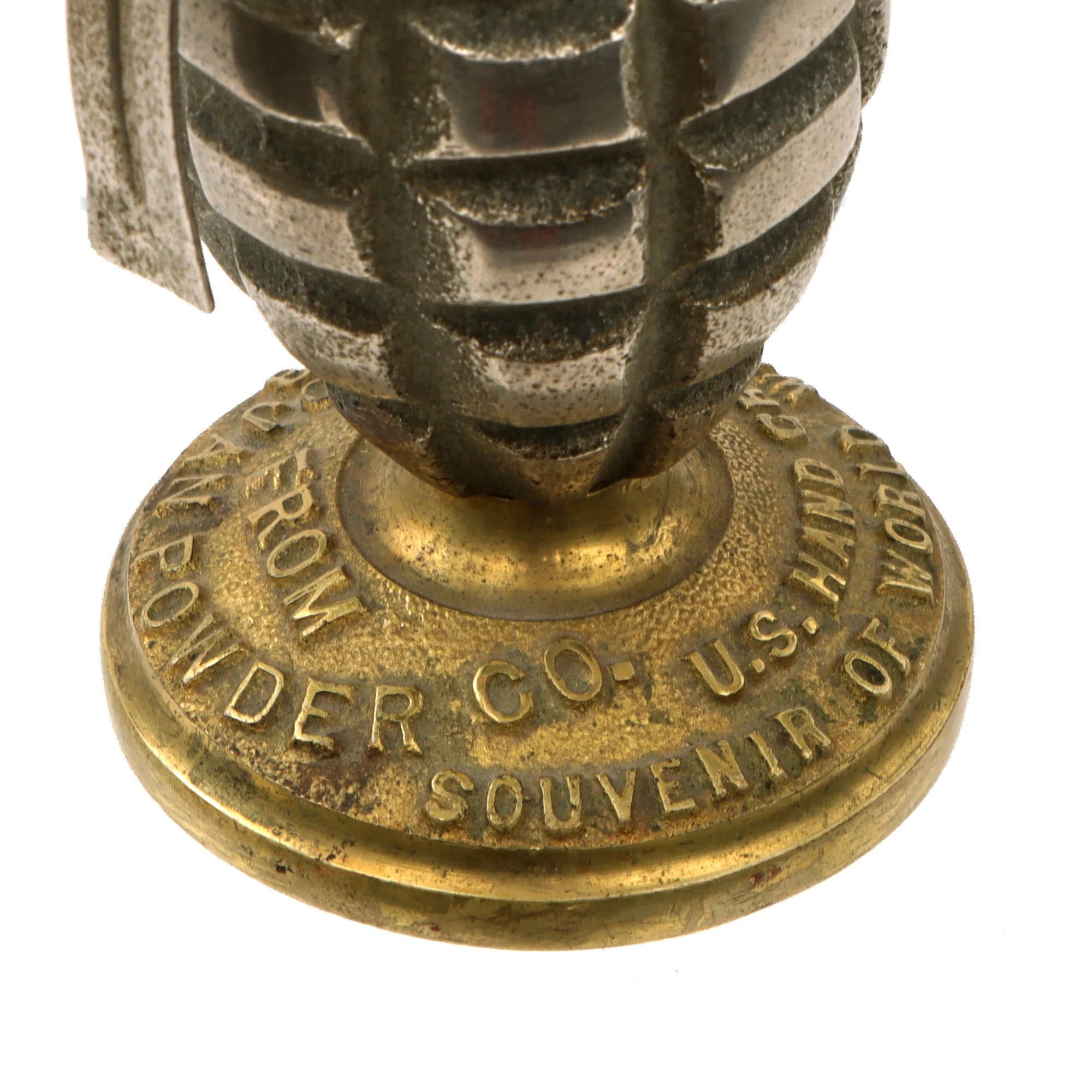 Original U.S. WWI Inert Early Mk. II Grenade with Cutback Fuze on Base Commemorating the Wartime Production Effort of the Trojan Powder Company — image 4