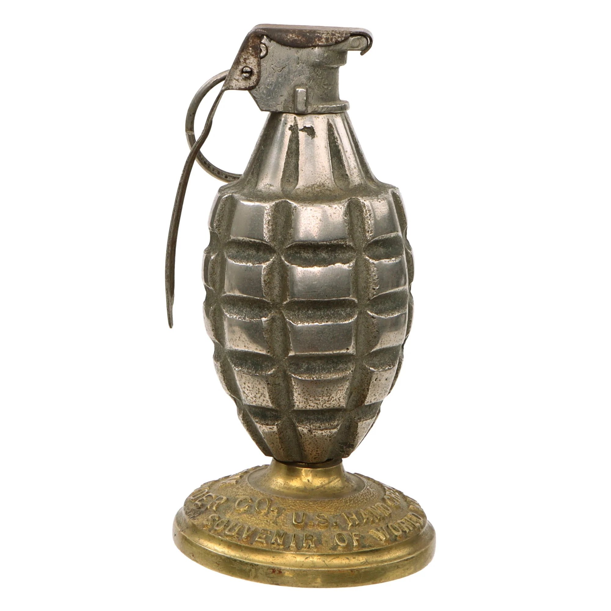 Original U.S. WWI Inert Early Mk. II Grenade with Cutback Fuze on Base Commemorating the Wartime Production Effort of the Trojan Powder Company — image 5