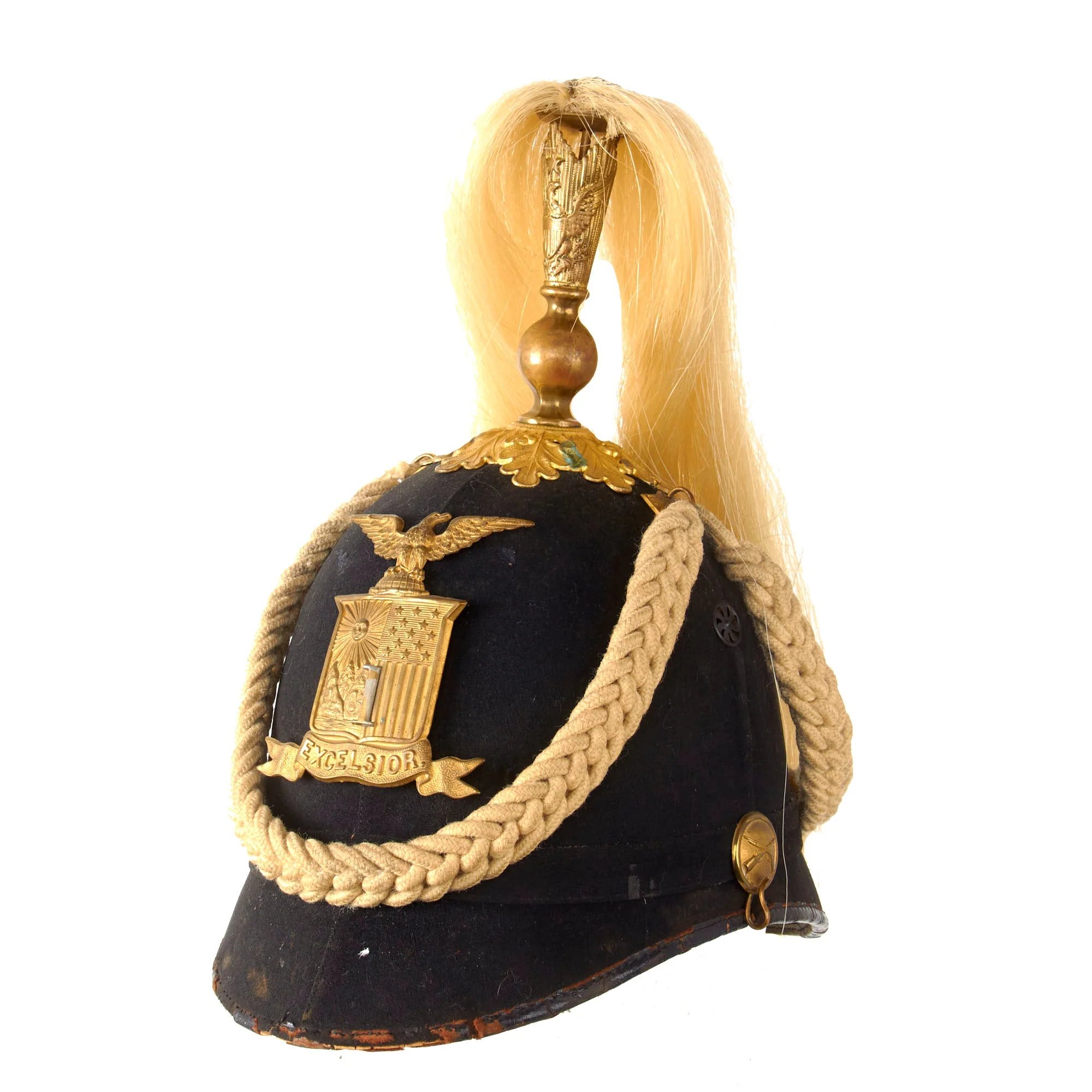 Original U.S. Indian Wars 1881 Model New York 1st Infantry Regiment Dress Helmet with Plume & Cords by Ridabock & Co. — image 2
