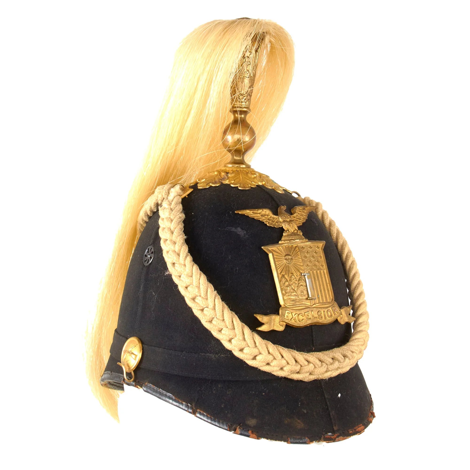 Original U.S. Indian Wars 1881 Model New York 1st Infantry Regiment Dress Helmet with Plume & Cords by Ridabock & Co. — image 3