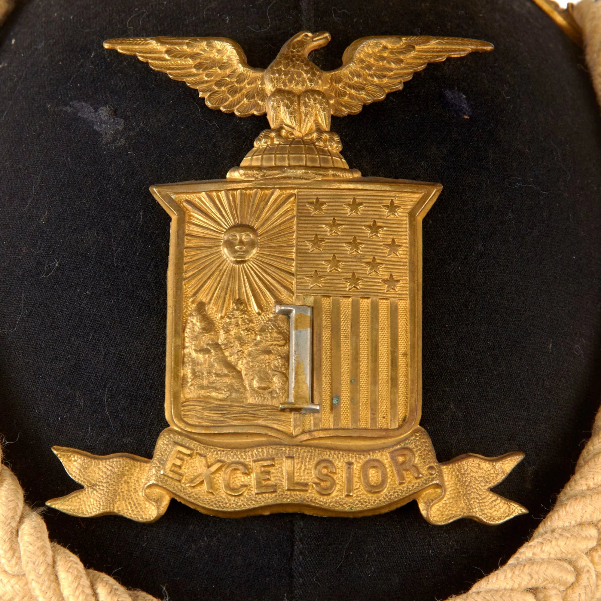 Original U.S. Indian Wars 1881 Model New York 1st Infantry Regiment Dress Helmet with Plume & Cords by Ridabock & Co. — image 4