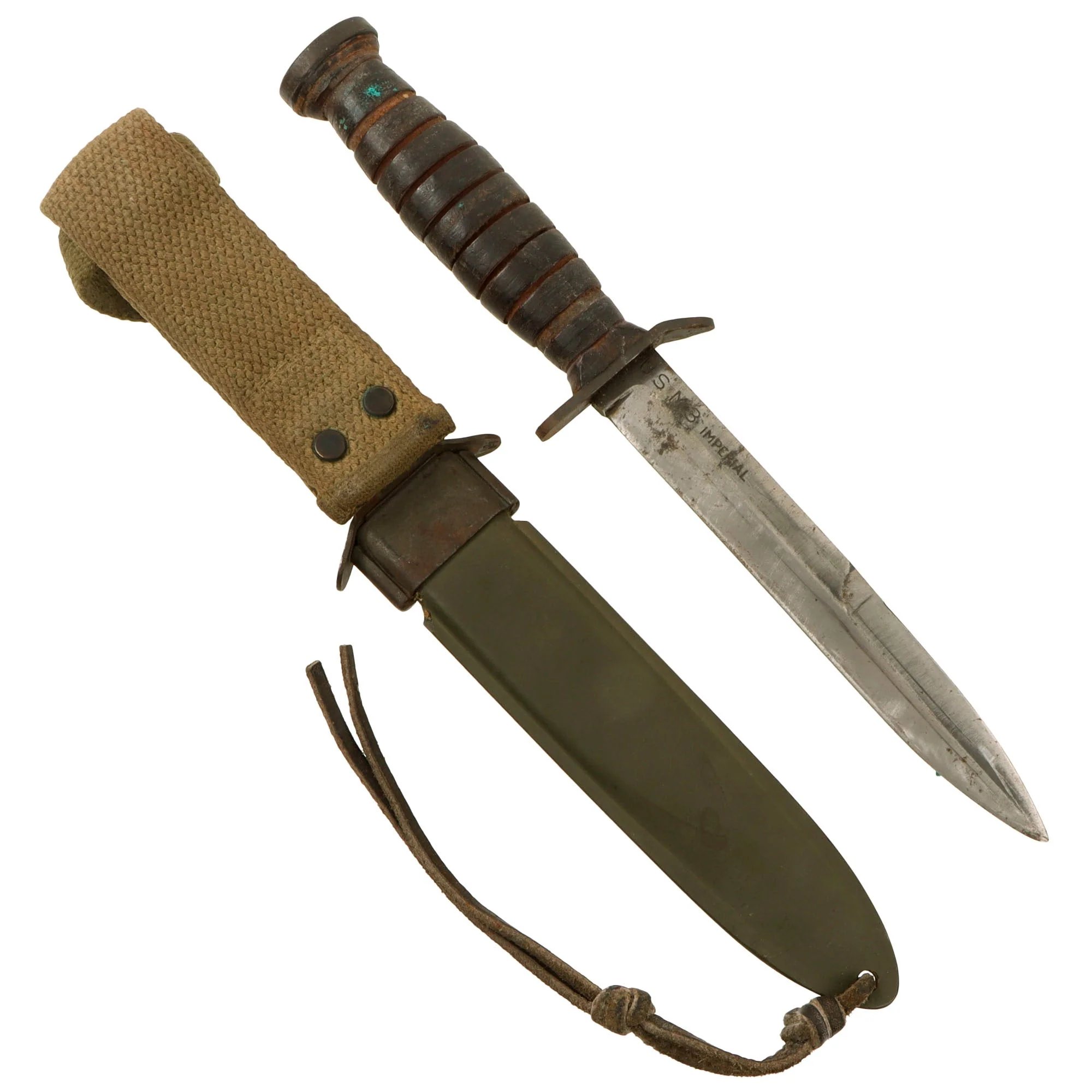Original U.S. WWII Named Blade Marked Second Pattern M3 Fighting Knife by Imperial Knife Co. with Updated M8 Scabbard by B.M. Co. — image 3