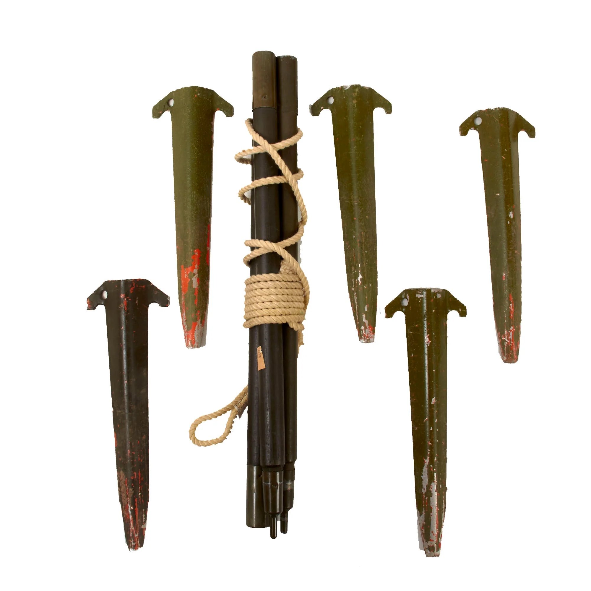 Original U.S. Korean War 1953 Dated Mitchell Pattern Camouflage Shelter Half with Poles & Pins — image 3