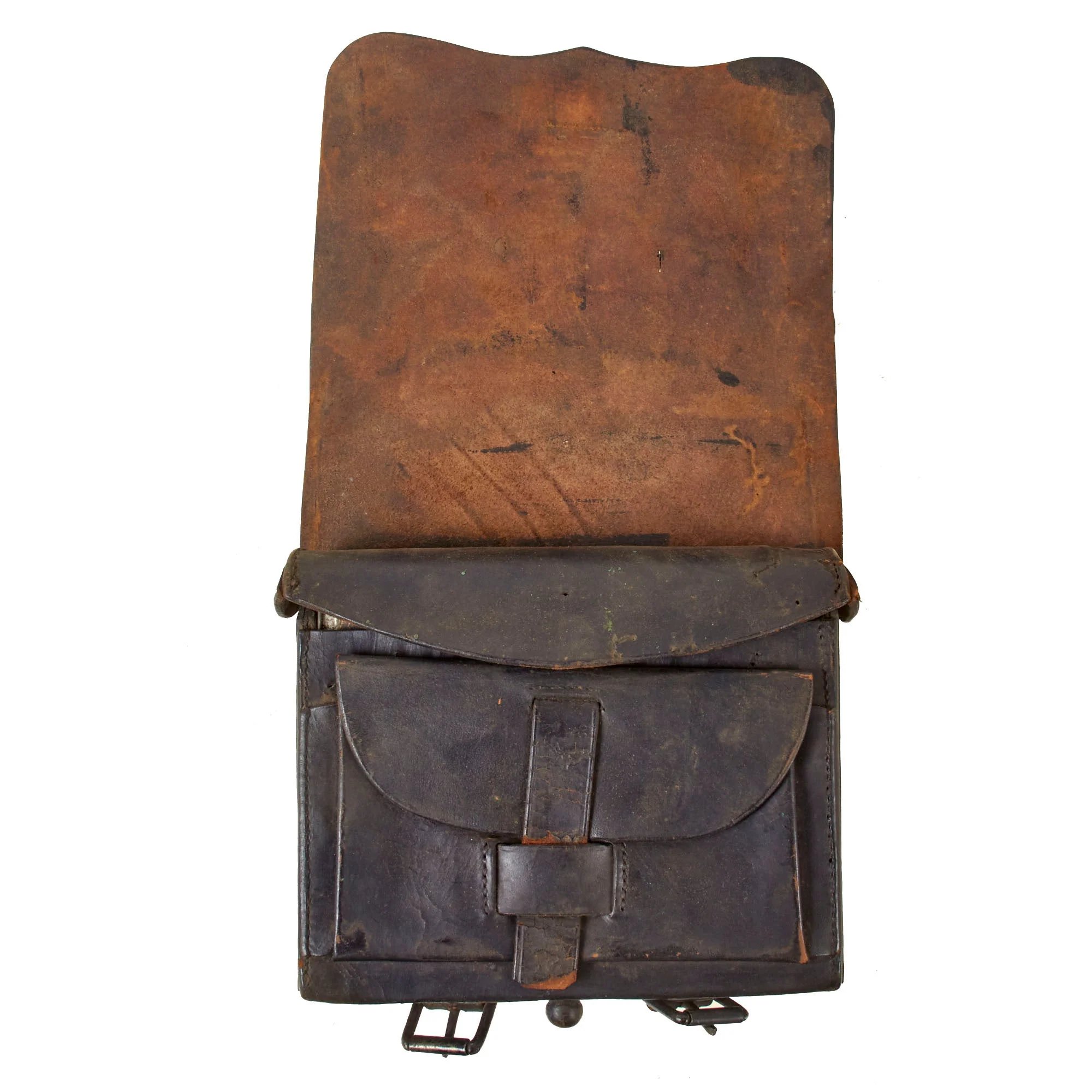 Original U.S. Civil War Model 1861 Cartridge Box with Original Tins and Note Attributing Box to Robert Miller of St. Louis - Died of Epidemic During War - Missing Box Plate — image 2