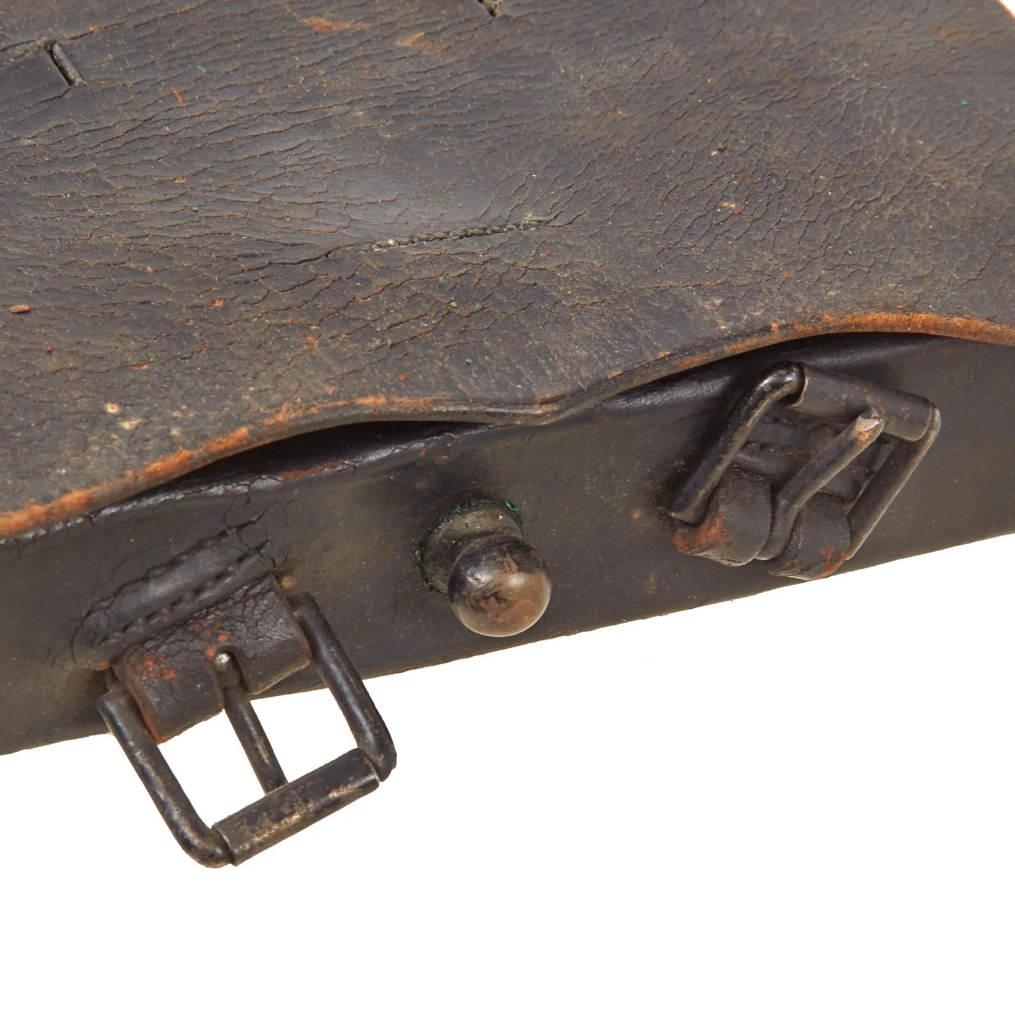 Original U.S. Civil War Model 1861 Cartridge Box with Original Tins and Note Attributing Box to Robert Miller of St. Louis - Died of Epidemic During War - Missing Box Plate — image 6