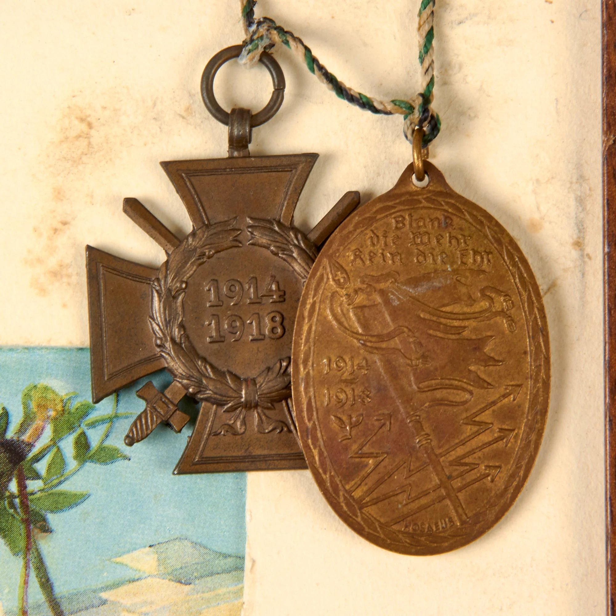 Original Imperial German WWI J.R. 76 Framed War Chronicle Document with Honor Cross & Kyffhauser Medal Attached - No Glass - 16 ¾ x 20 ¼' — image 2