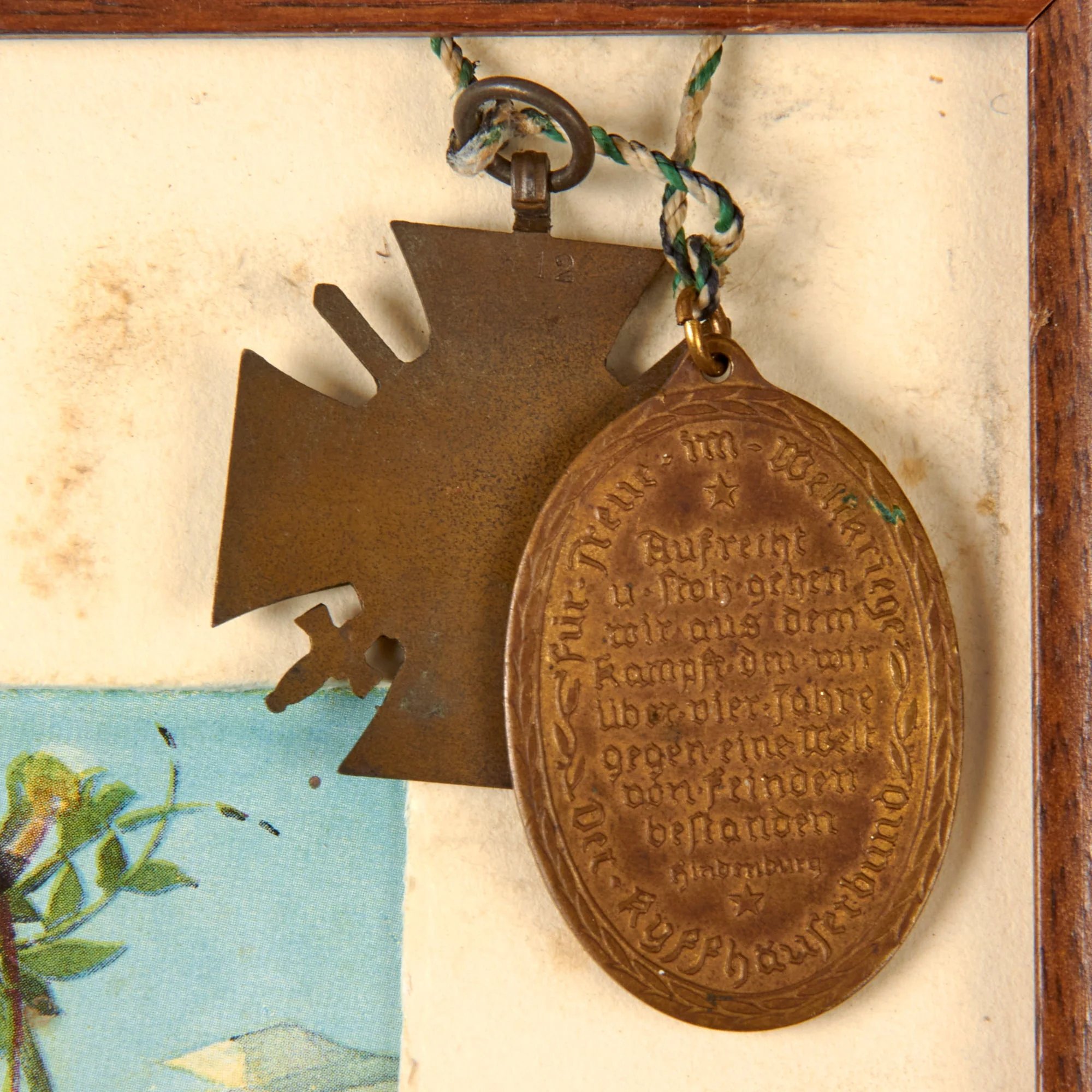 Original Imperial German WWI J.R. 76 Framed War Chronicle Document with Honor Cross & Kyffhauser Medal Attached - No Glass - 16 ¾ x 20 ¼' — image 3