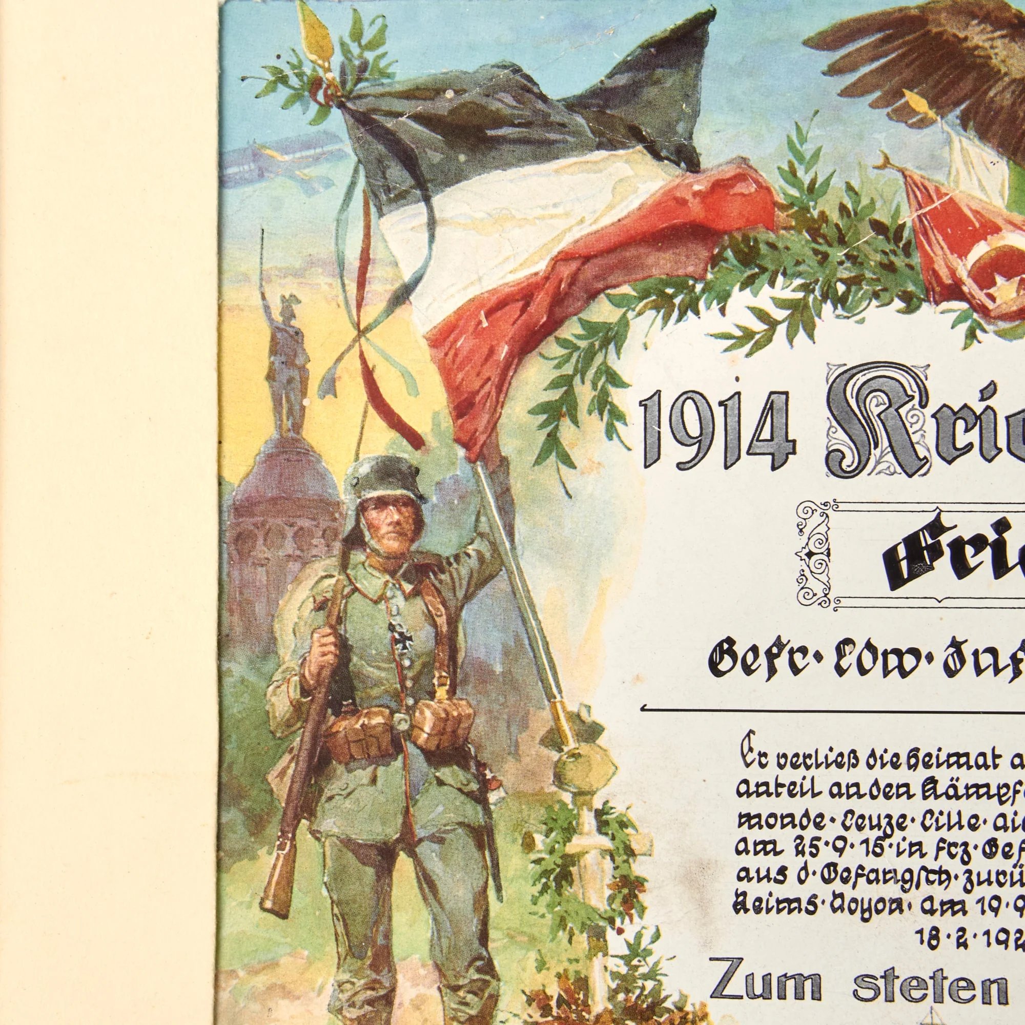 Original Imperial German WWI J.R. 76 Framed War Chronicle Document with Honor Cross & Kyffhauser Medal Attached - No Glass - 16 ¾ x 20 ¼' — image 5