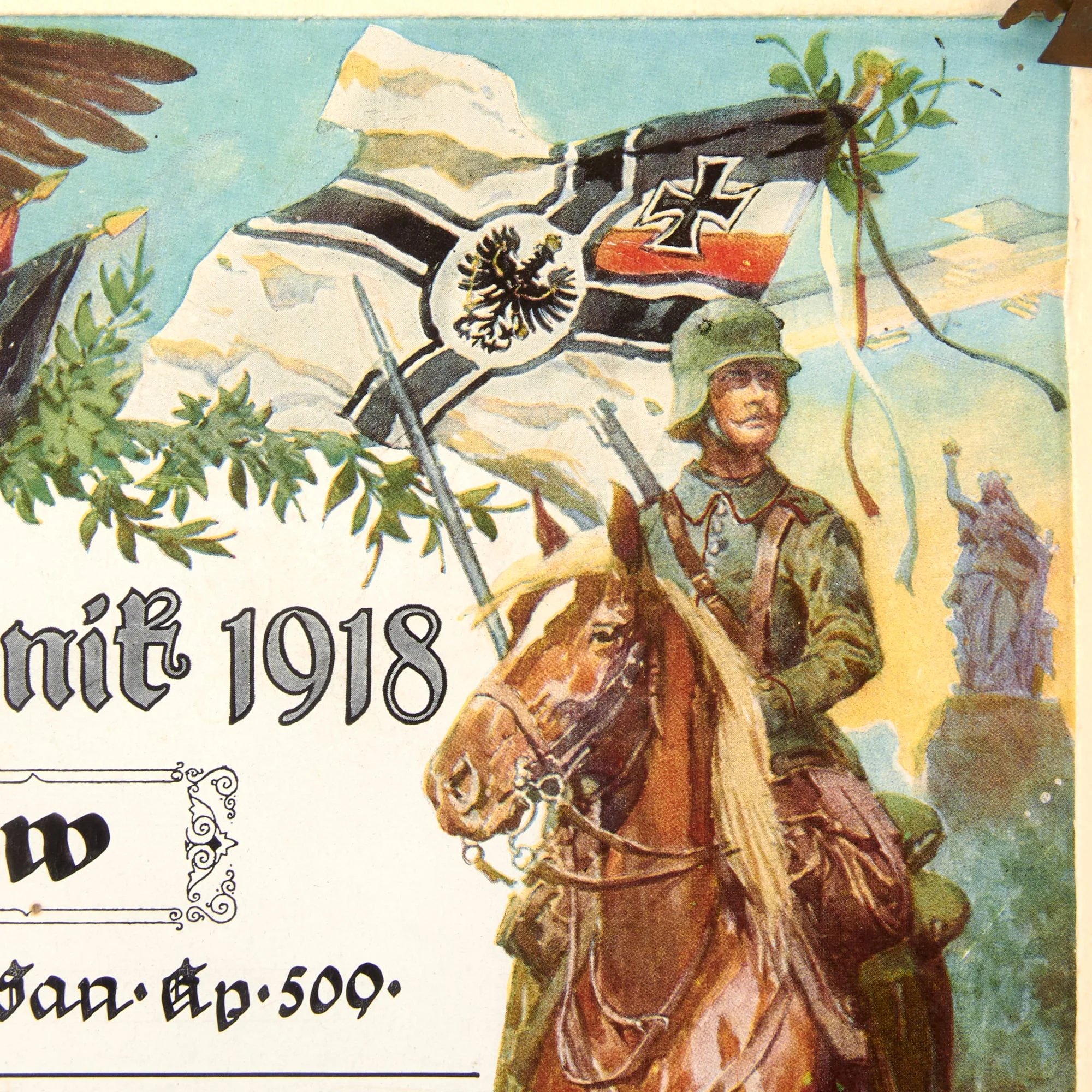 Original Imperial German WWI J.R. 76 Framed War Chronicle Document with Honor Cross & Kyffhauser Medal Attached - No Glass - 16 ¾ x 20 ¼' — image 8