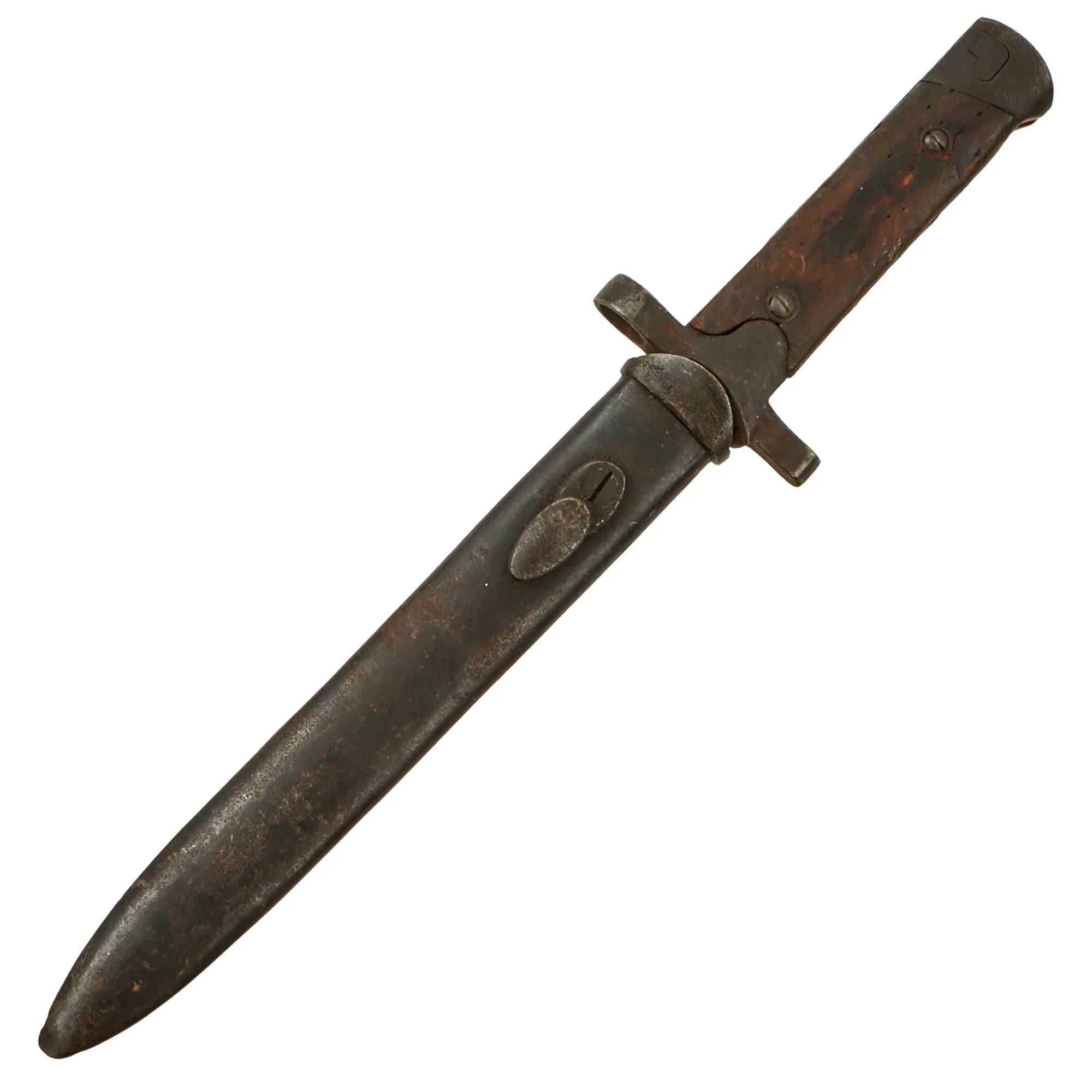 Original Italian WWII M1938 Mannlicher Carcano Short Rifle Folding Converted to Fixed Blade Bayonet with Scabbard — image 3