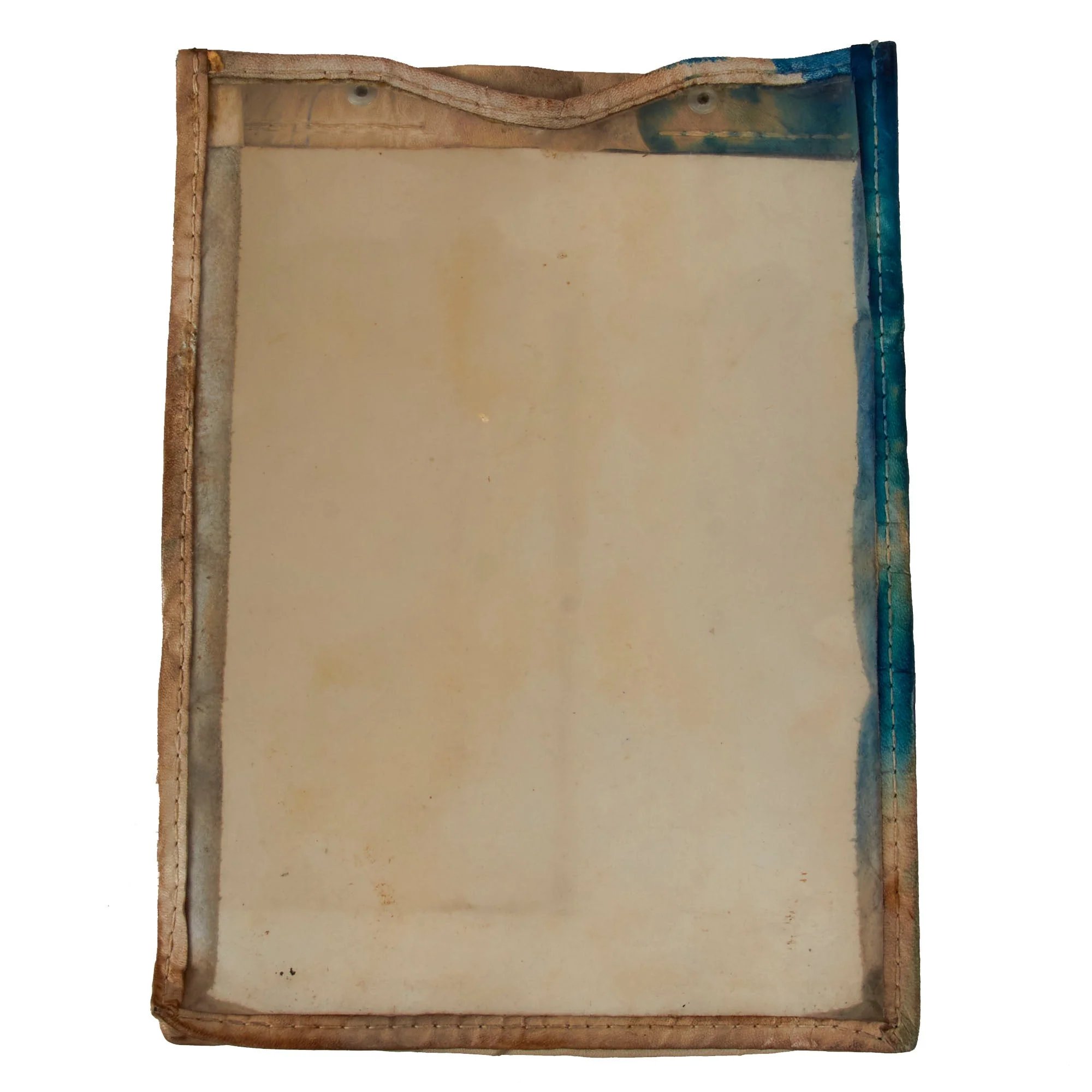 Original German WWII M35 Black Leather Dispatch Map Case with Antitank Unit Marked Plastic Insert — image 4