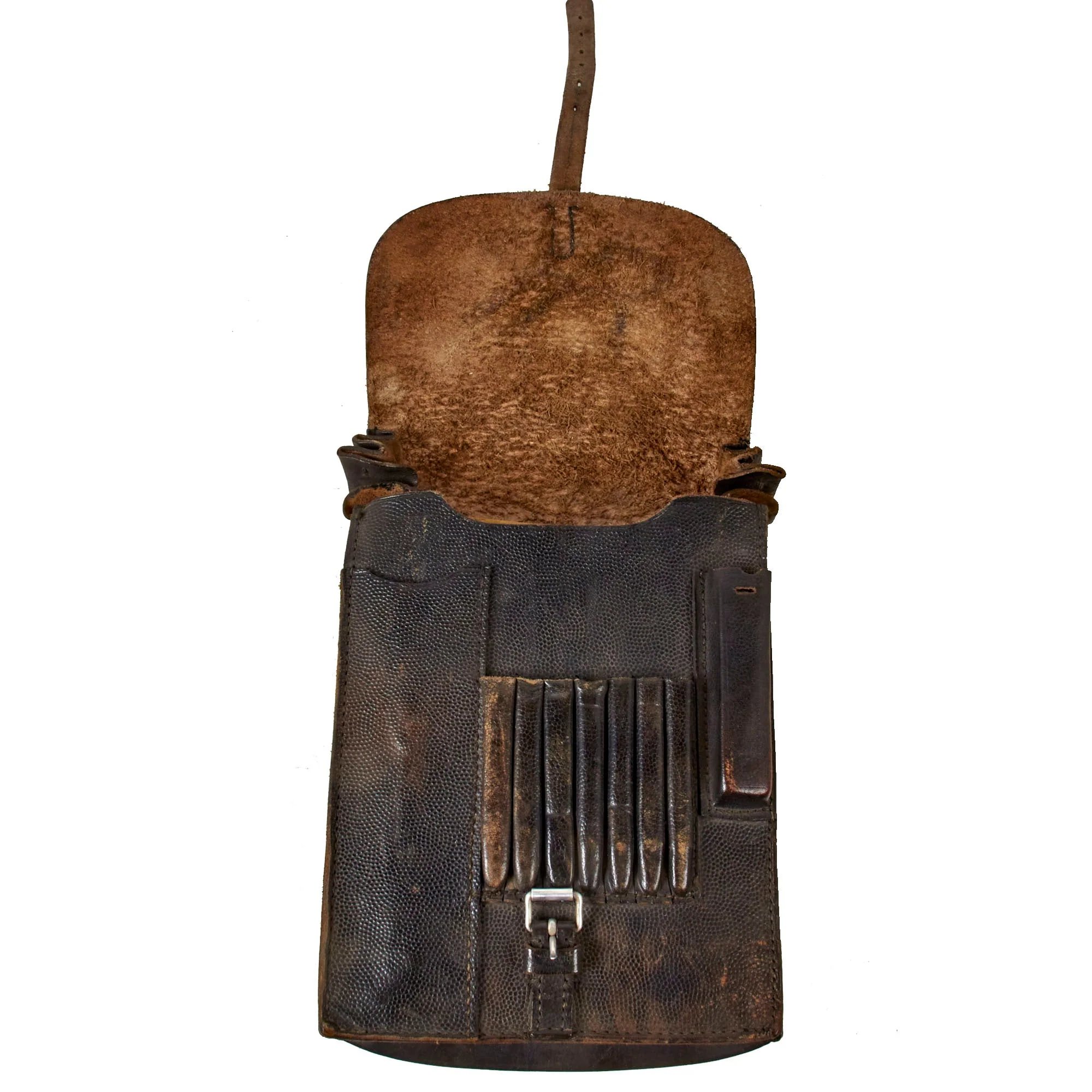 Original German WWII M35 Black Leather Dispatch Map Case with Antitank Unit Marked Plastic Insert — image 7