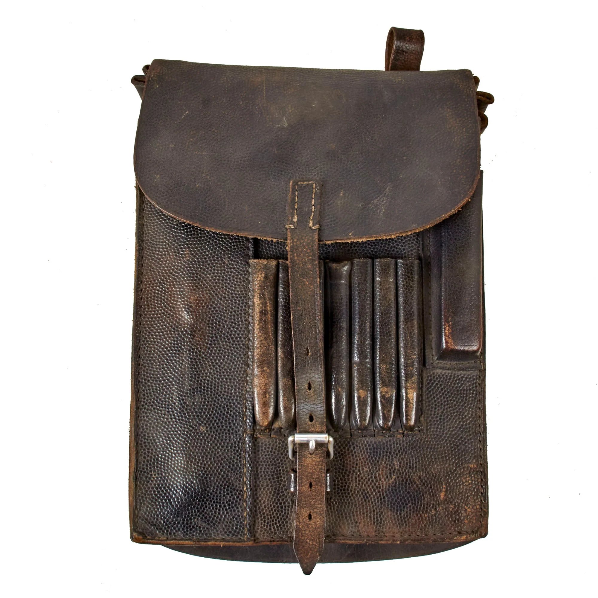 Original German WWII M35 Black Leather Dispatch Map Case with Antitank Unit Marked Plastic Insert — image 8