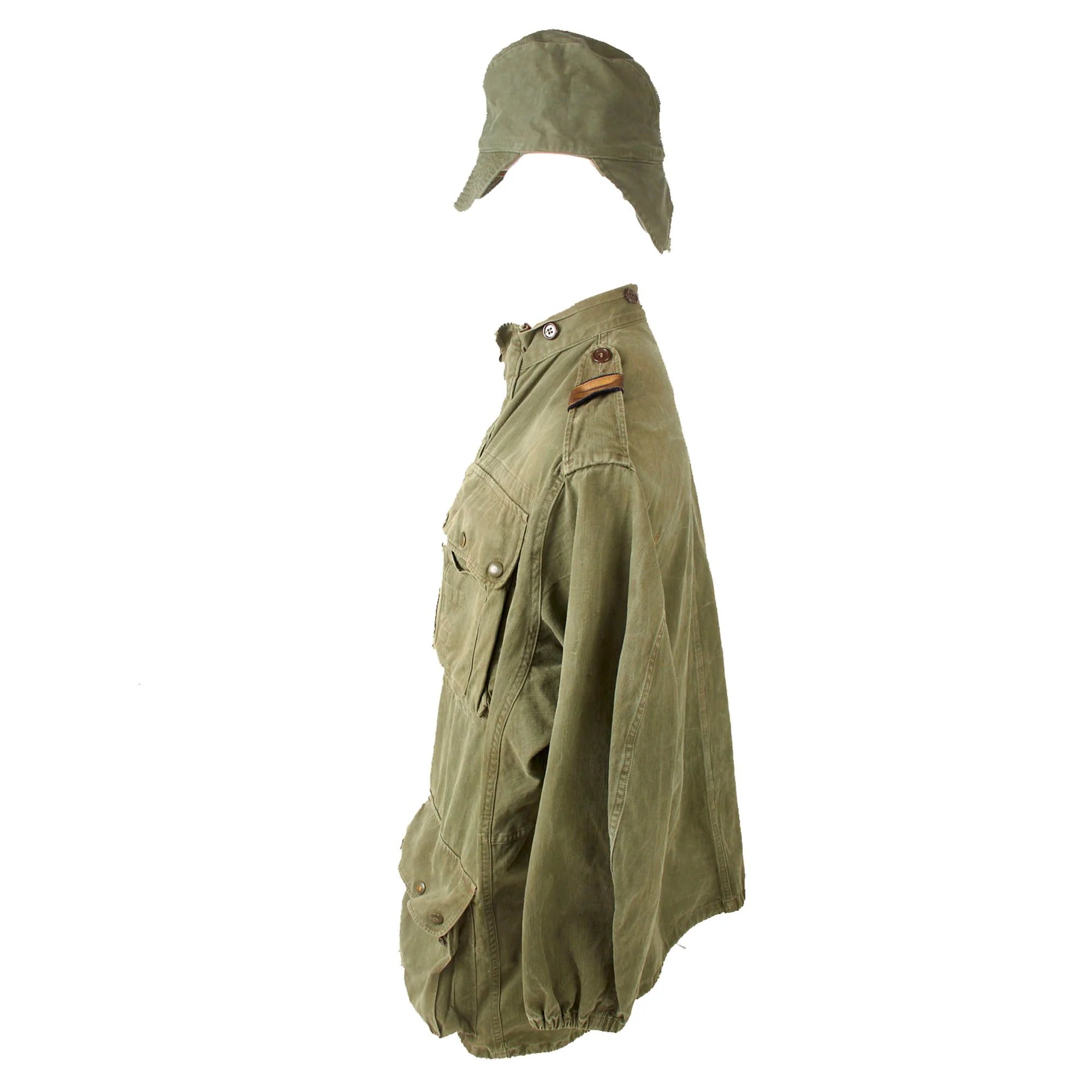 Original French First Indochina War Era TAP 47/56 Olive Drab Parachute Smock with Cap & 11th French Airborne Division Patch — image 3