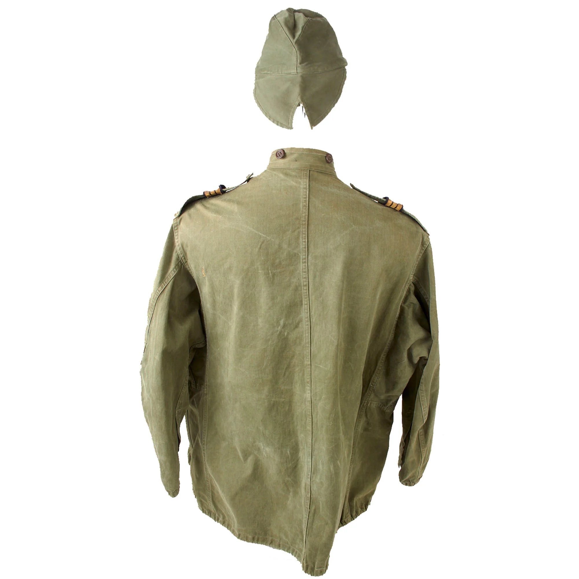 Original French First Indochina War Era TAP 47/56 Olive Drab Parachute Smock with Cap & 11th French Airborne Division Patch — image 5