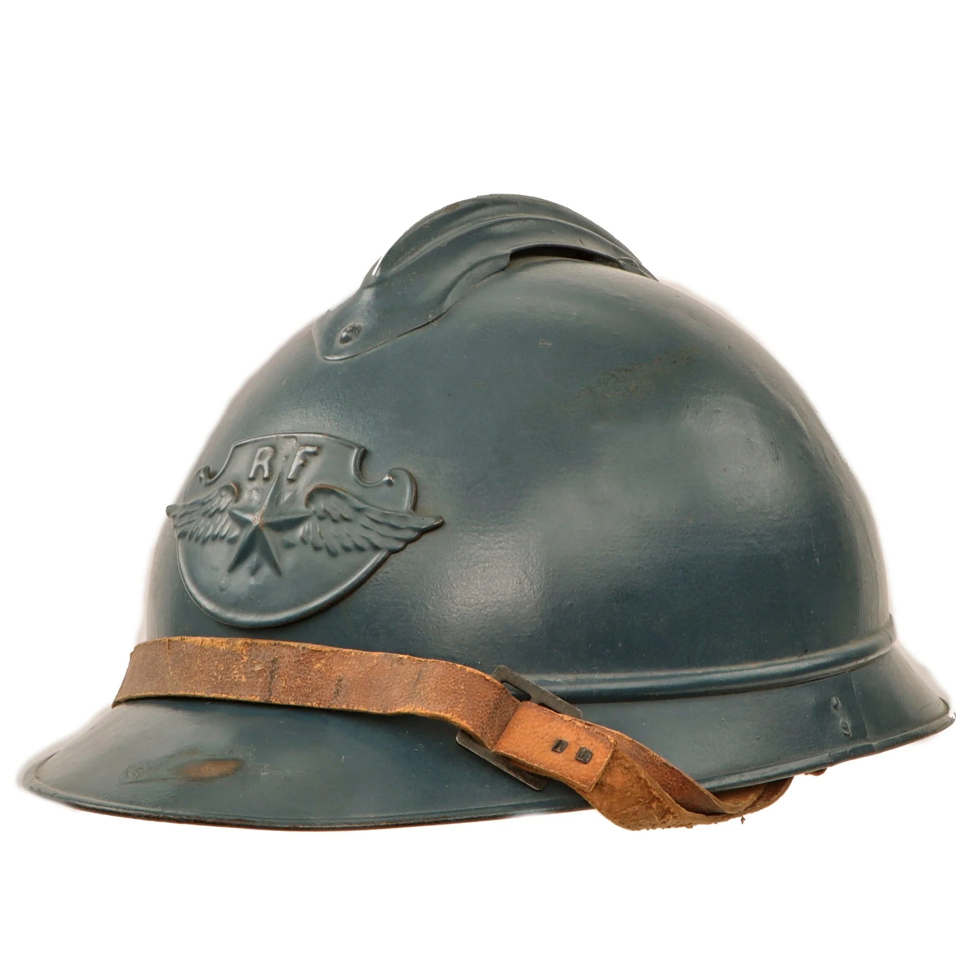 Original French Post-WWI 1920s Issue Model 1915 Air Force Adrian Helmet in Horizon Blue with 2nd Pattern Liner — image 2