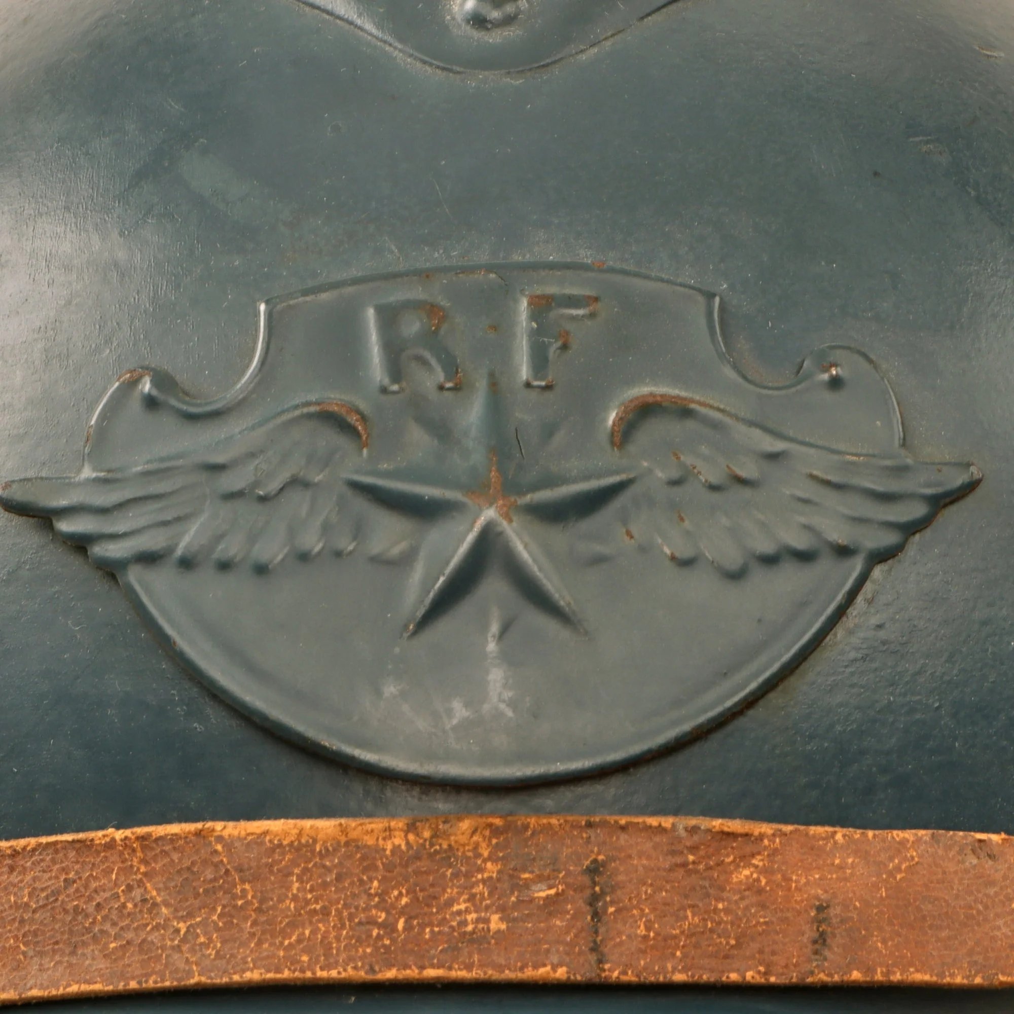 Original French Post-WWI 1920s Issue Model 1915 Air Force Adrian Helmet in Horizon Blue with 2nd Pattern Liner — image 3