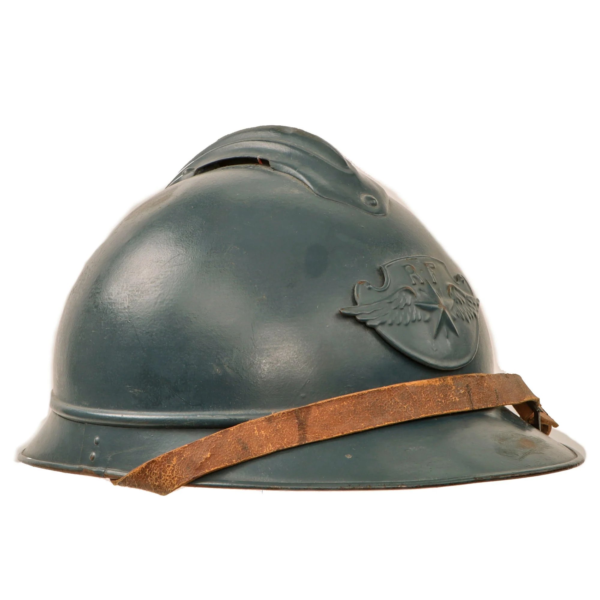 Original French Post-WWI 1920s Issue Model 1915 Air Force Adrian Helmet in Horizon Blue with 2nd Pattern Liner — image 4