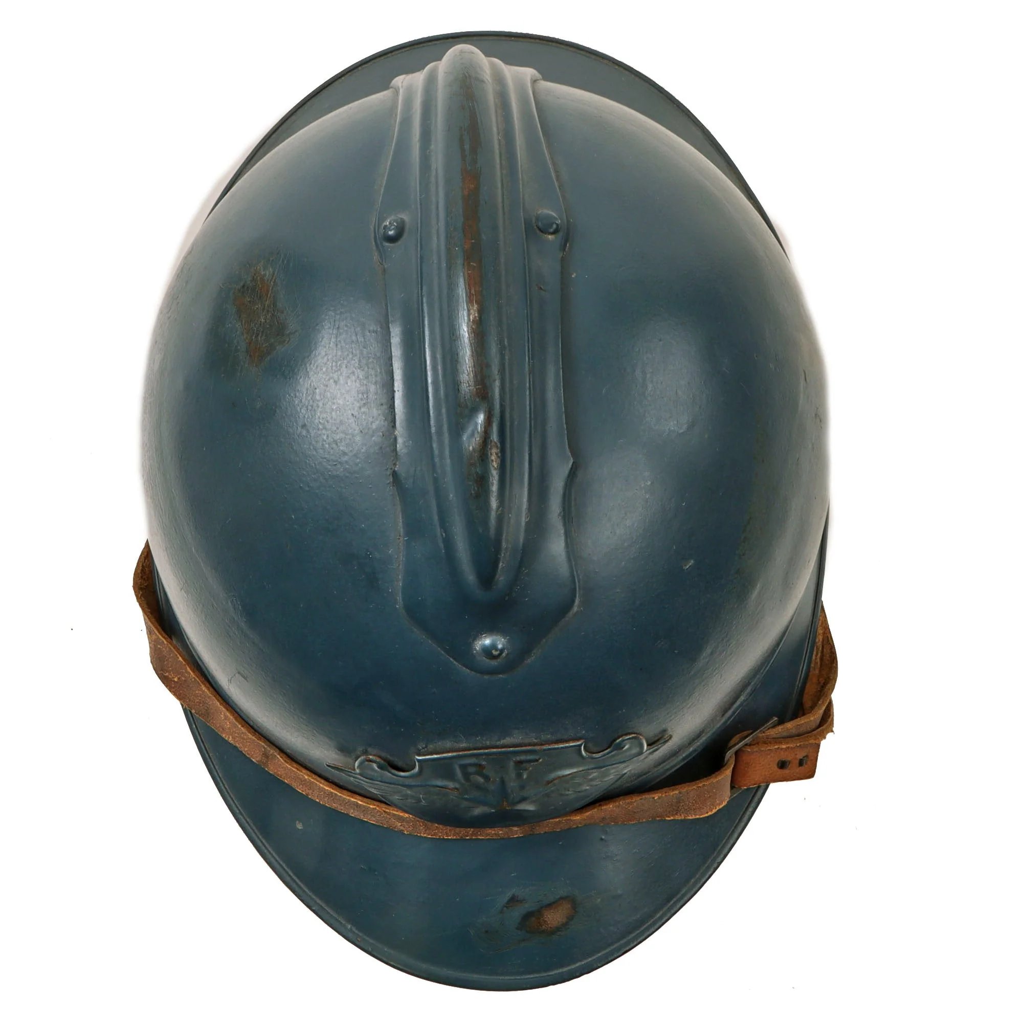 Original French Post-WWI 1920s Issue Model 1915 Air Force Adrian Helmet in Horizon Blue with 2nd Pattern Liner — image 8