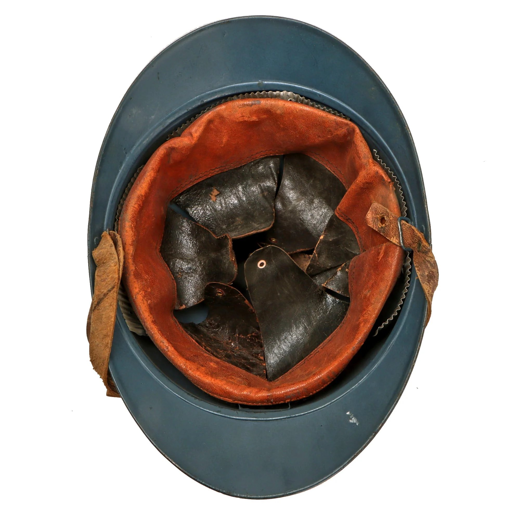 Original French Post-WWI 1920s Issue Model 1915 Air Force Adrian Helmet in Horizon Blue with 2nd Pattern Liner — image 9