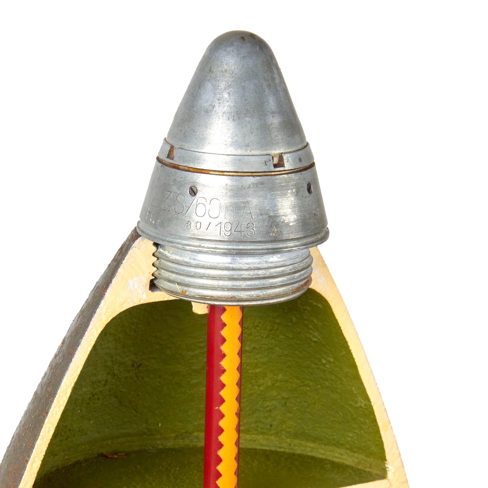 Original German WWII Inert 203mm Railway Gun Flare Projectile EOD Training Cutaway - Outstandingly Rare — image 7