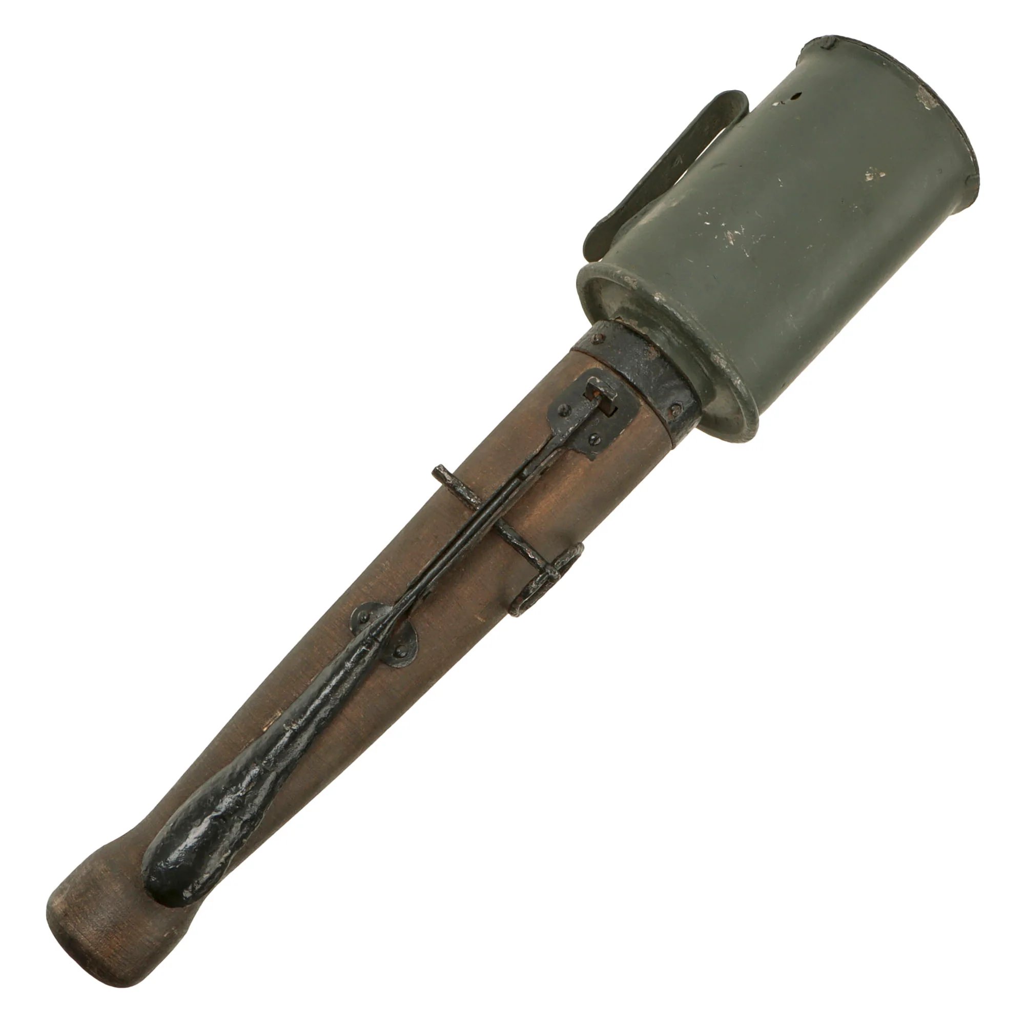 Original German WWI Inert M1915 Poppenberg Percussion Stick Hand Grenade Head & Fittings with Reproduction Wooden Handle- Stielhandgranate — image 2