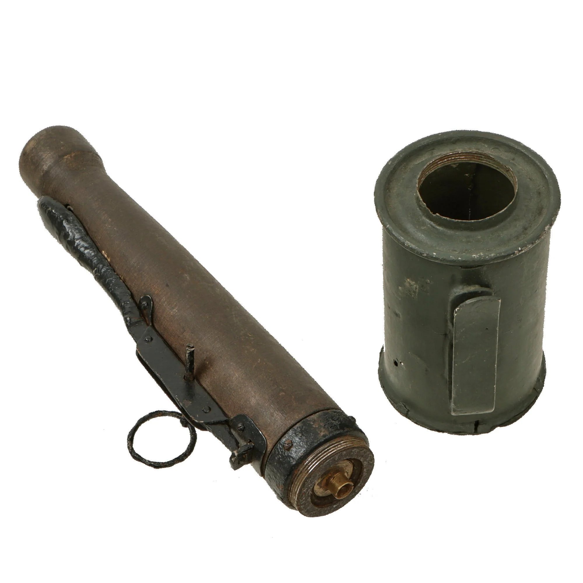 Original German WWI Inert M1915 Poppenberg Percussion Stick Hand Grenade Head & Fittings with Reproduction Wooden Handle- Stielhandgranate — image 3