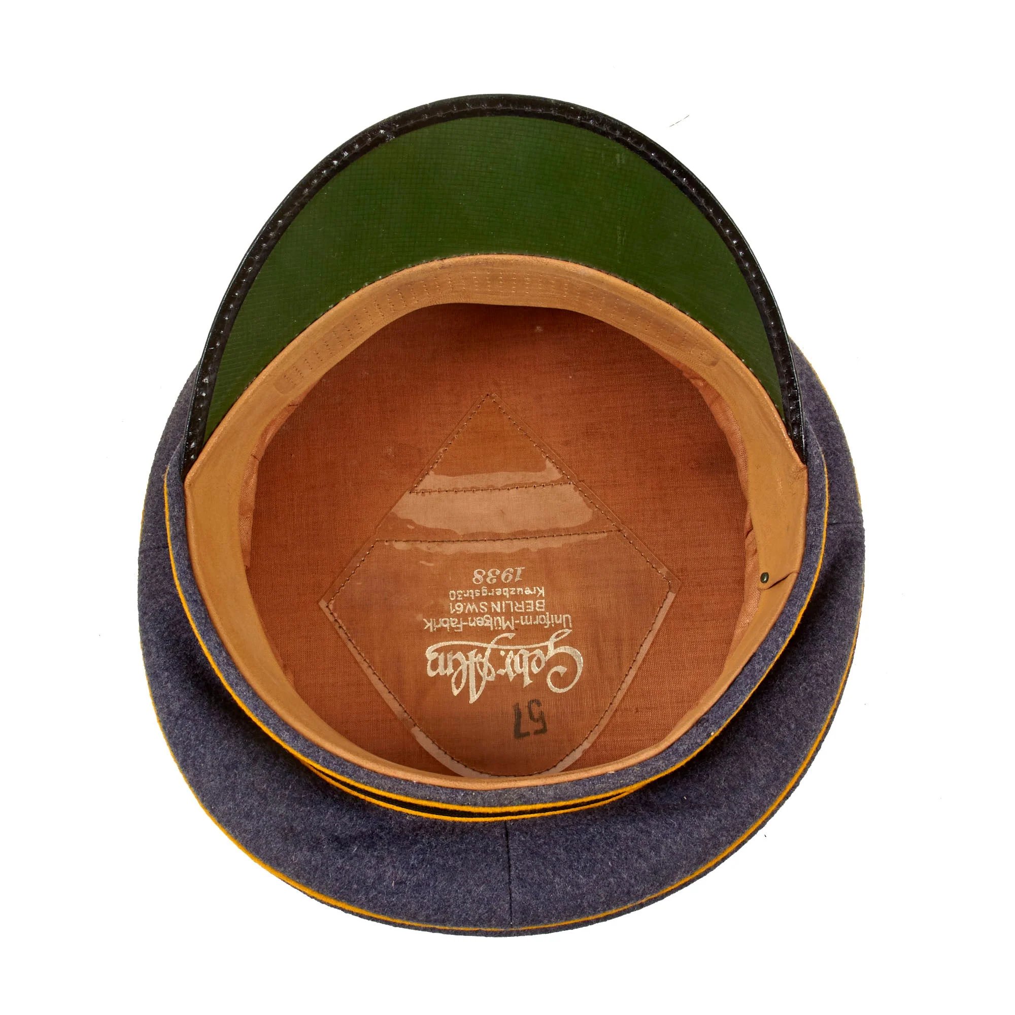 Original German WWII Unit Marked 1938 Dated Luftwaffe Flight Branch EM/NCO Schirmmütze Visor Cap by Gebrüder Alm - size 57 — image 7