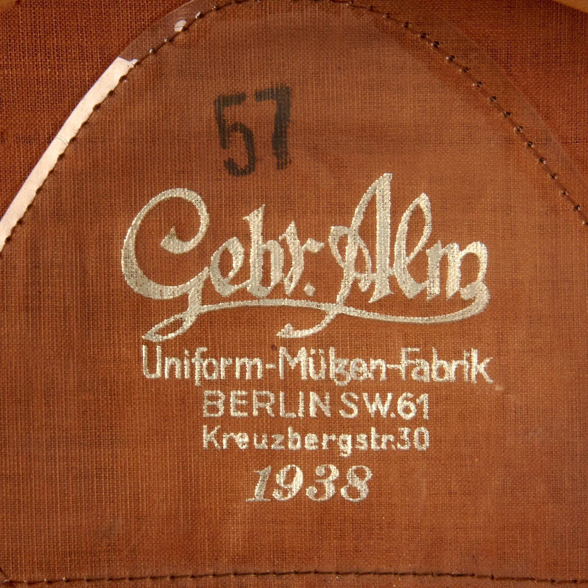 Original German WWII Unit Marked 1938 Dated Luftwaffe Flight Branch EM/NCO Schirmmütze Visor Cap by Gebrüder Alm - size 57 — image 8