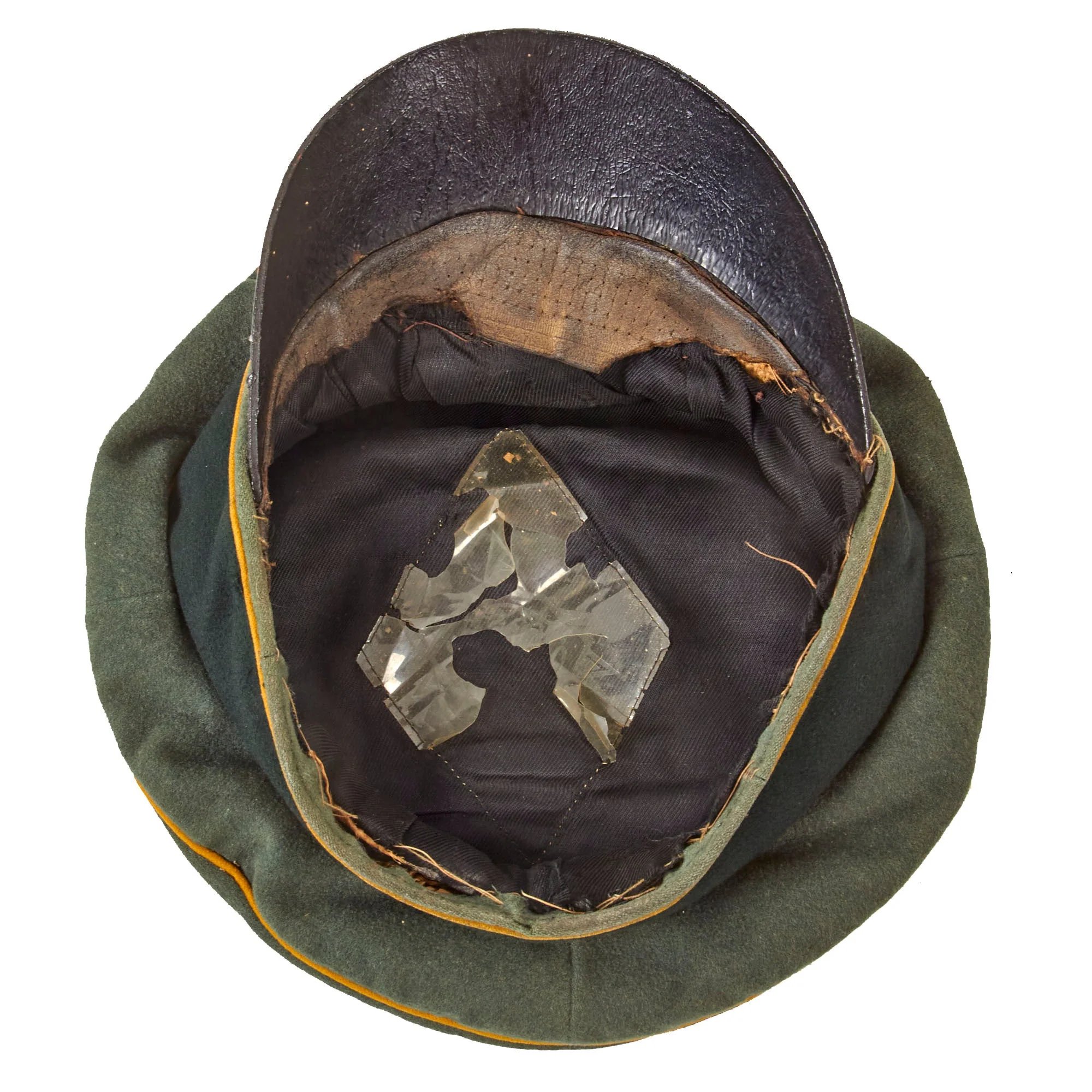 Original German WWII Heer Army Cavalry Officer Schirmmütze Visor Crush Cap with Leather Brim - Missing Sweatband — image 10