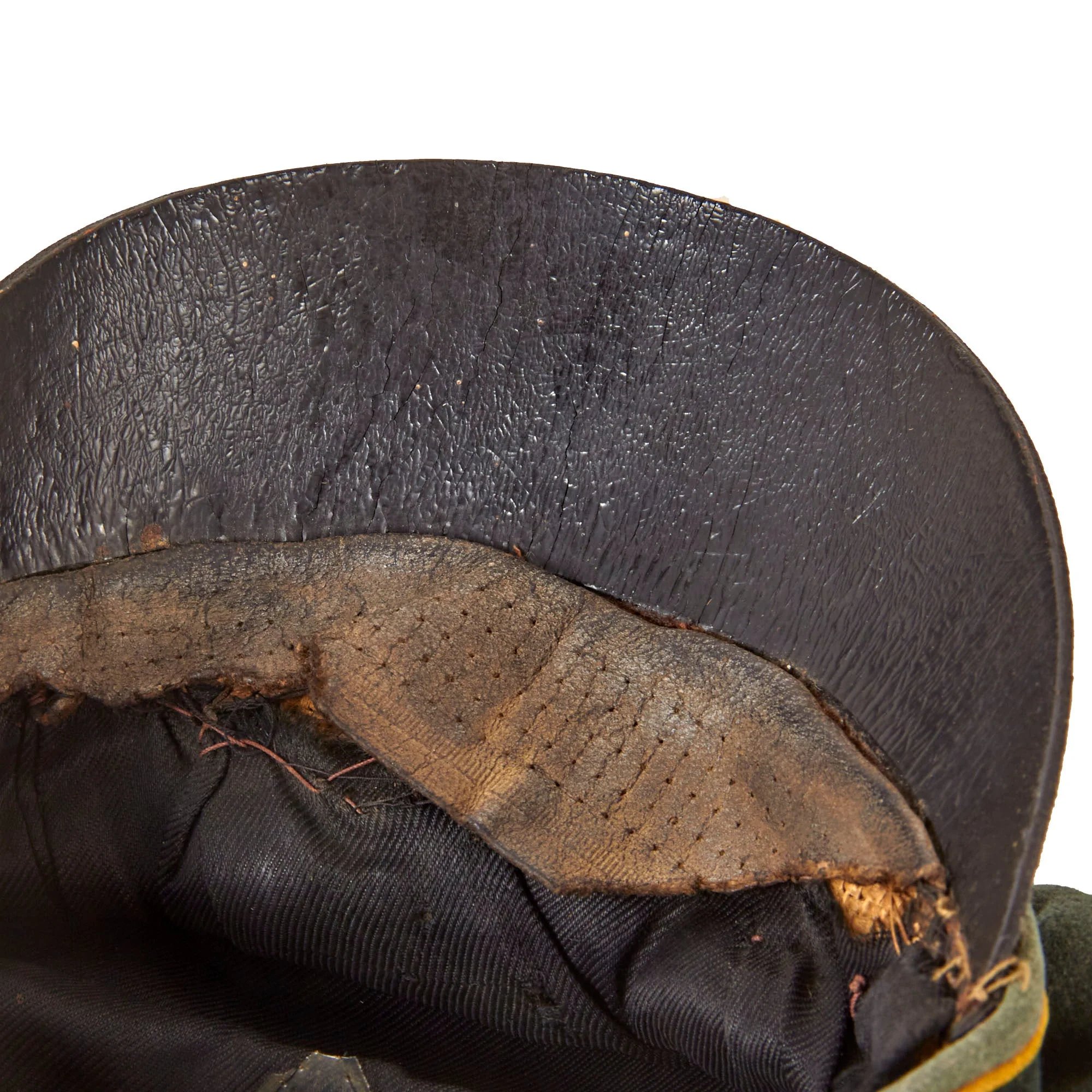 Original German WWII Heer Army Cavalry Officer Schirmmütze Visor Crush Cap with Leather Brim - Missing Sweatband — image 11