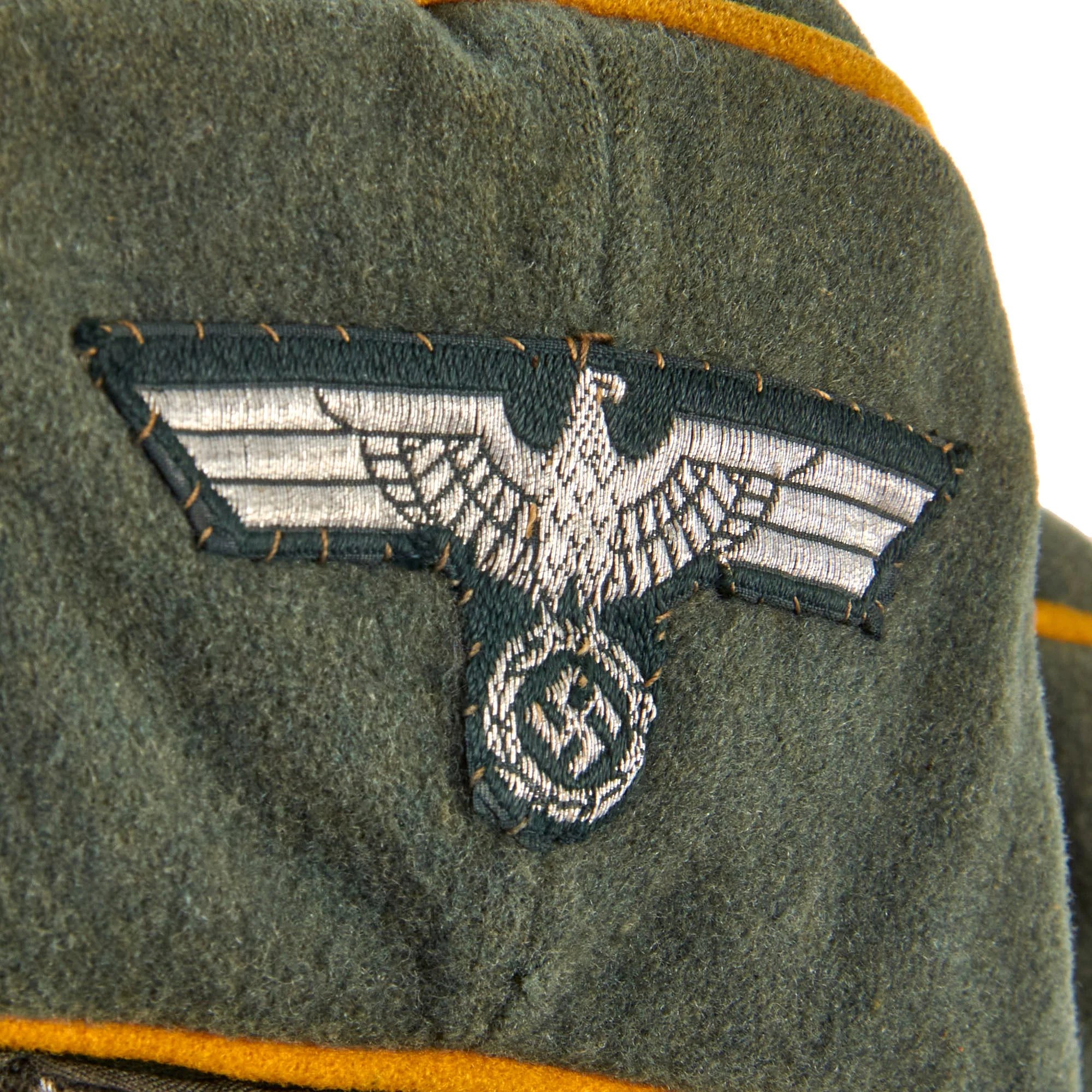 Original German WWII Heer Army Cavalry Officer Schirmmütze Visor Crush Cap with Leather Brim - Missing Sweatband — image 14