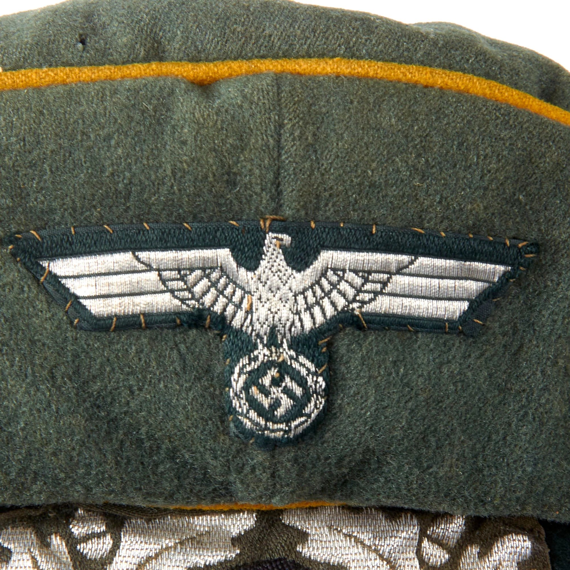 Original German WWII Heer Army Cavalry Officer Schirmmütze Visor Crush Cap with Leather Brim - Missing Sweatband — image 3