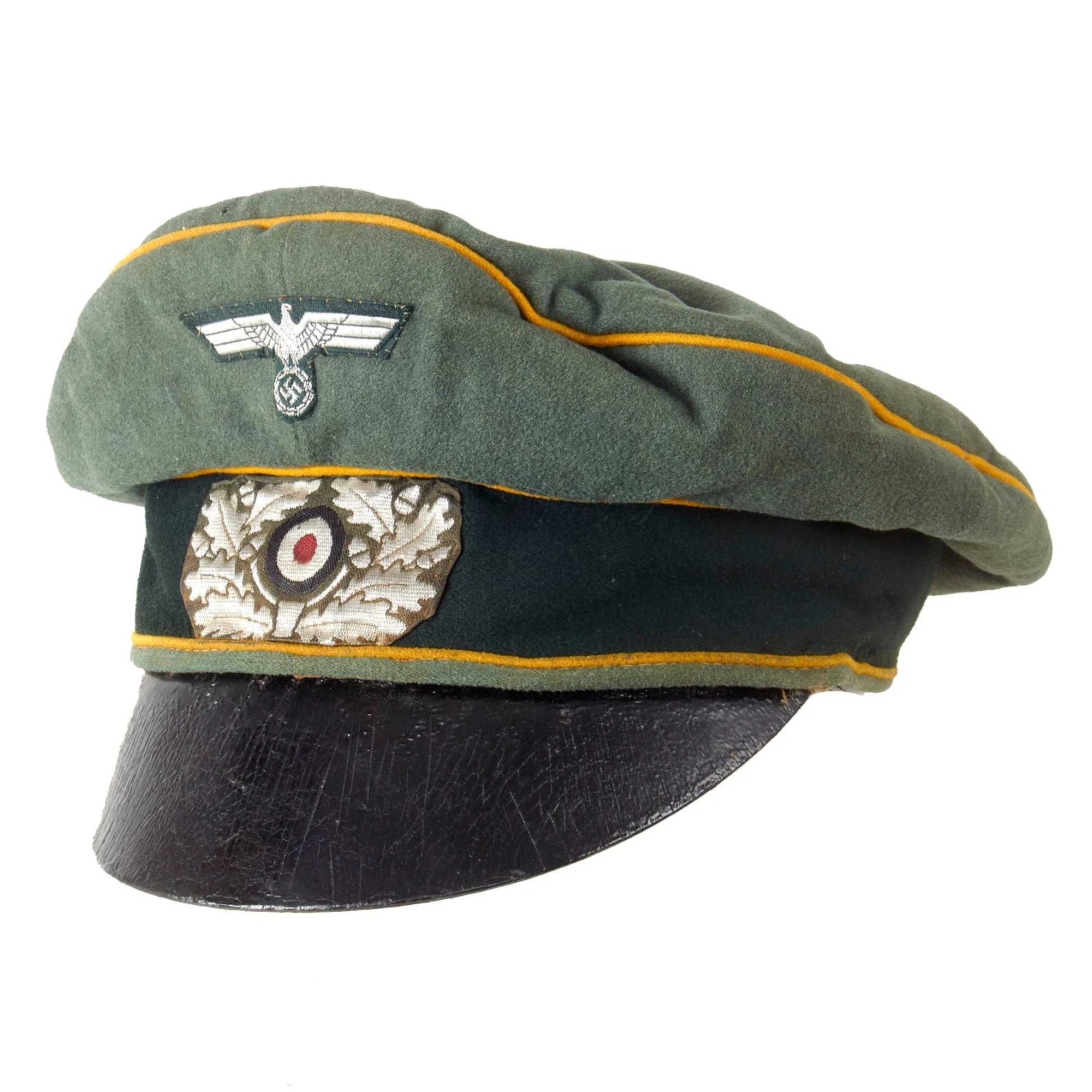 Original German WWII Heer Army Cavalry Officer Schirmmütze Visor Crush Cap with Leather Brim - Missing Sweatband — image 5
